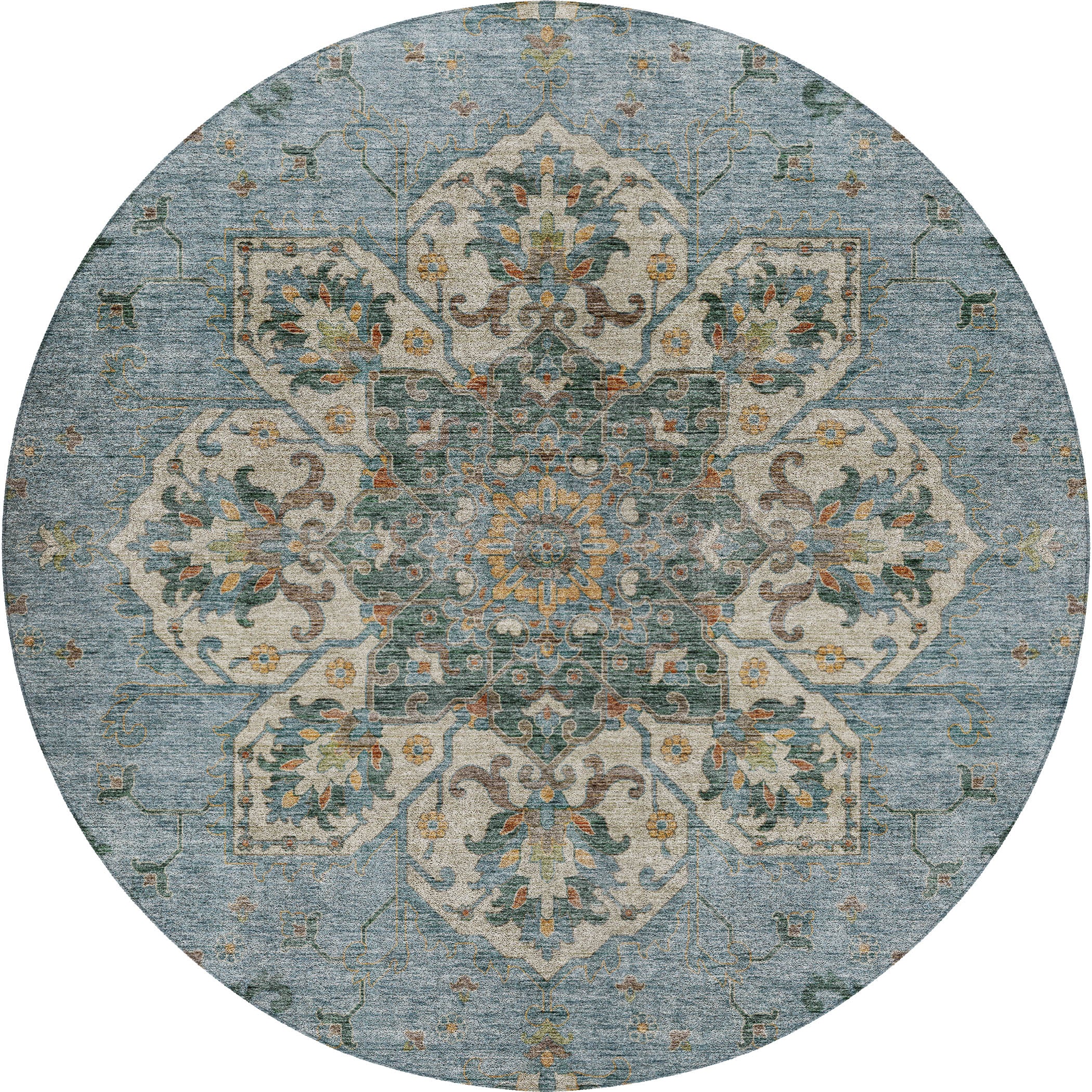 Indoor/Outdoor Traditional SR6 Aqua Teal Rug 8' x 8' #shape_Round