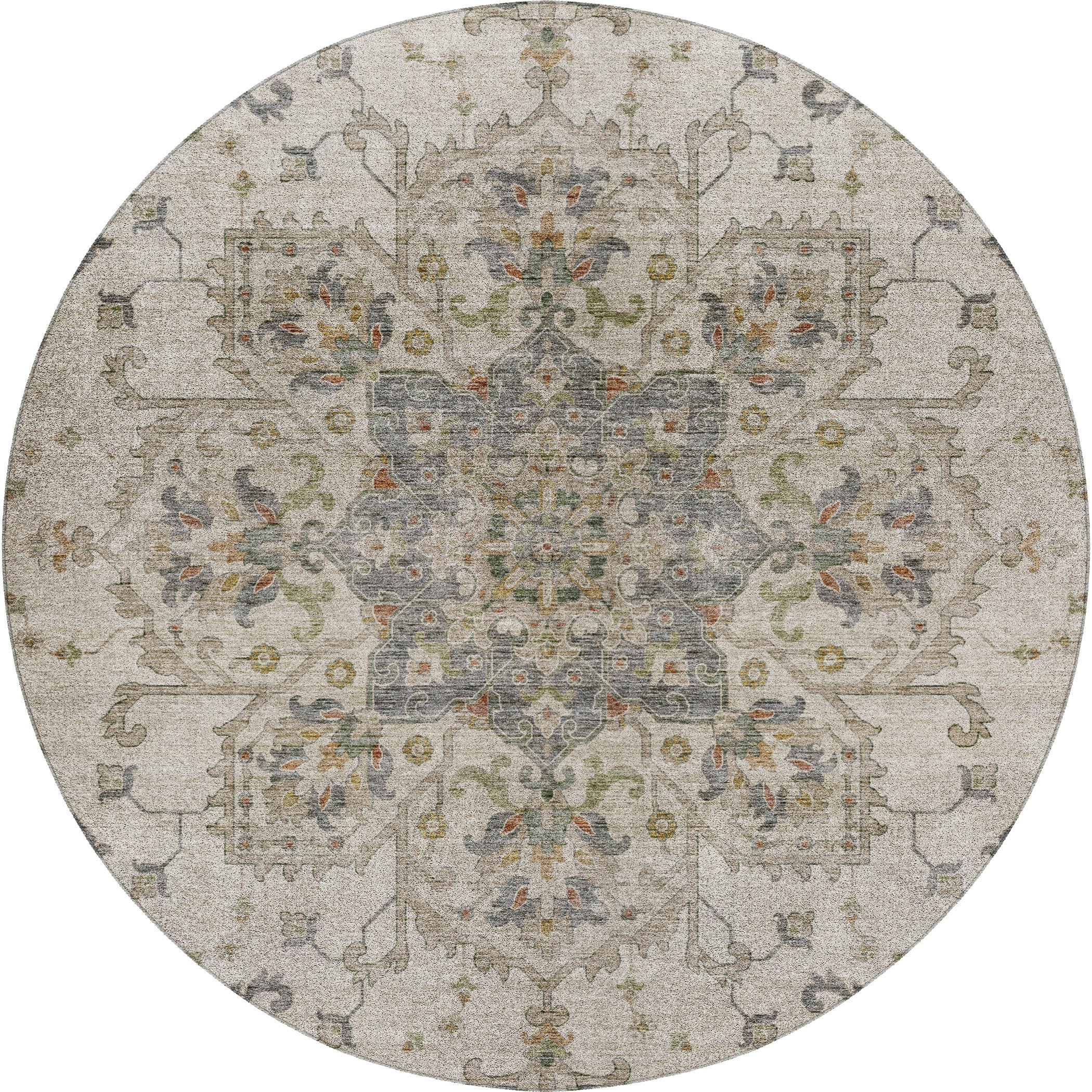 Indoor/Outdoor Traditional SR6 Ivory Rug 8' x 8' #shape_Round