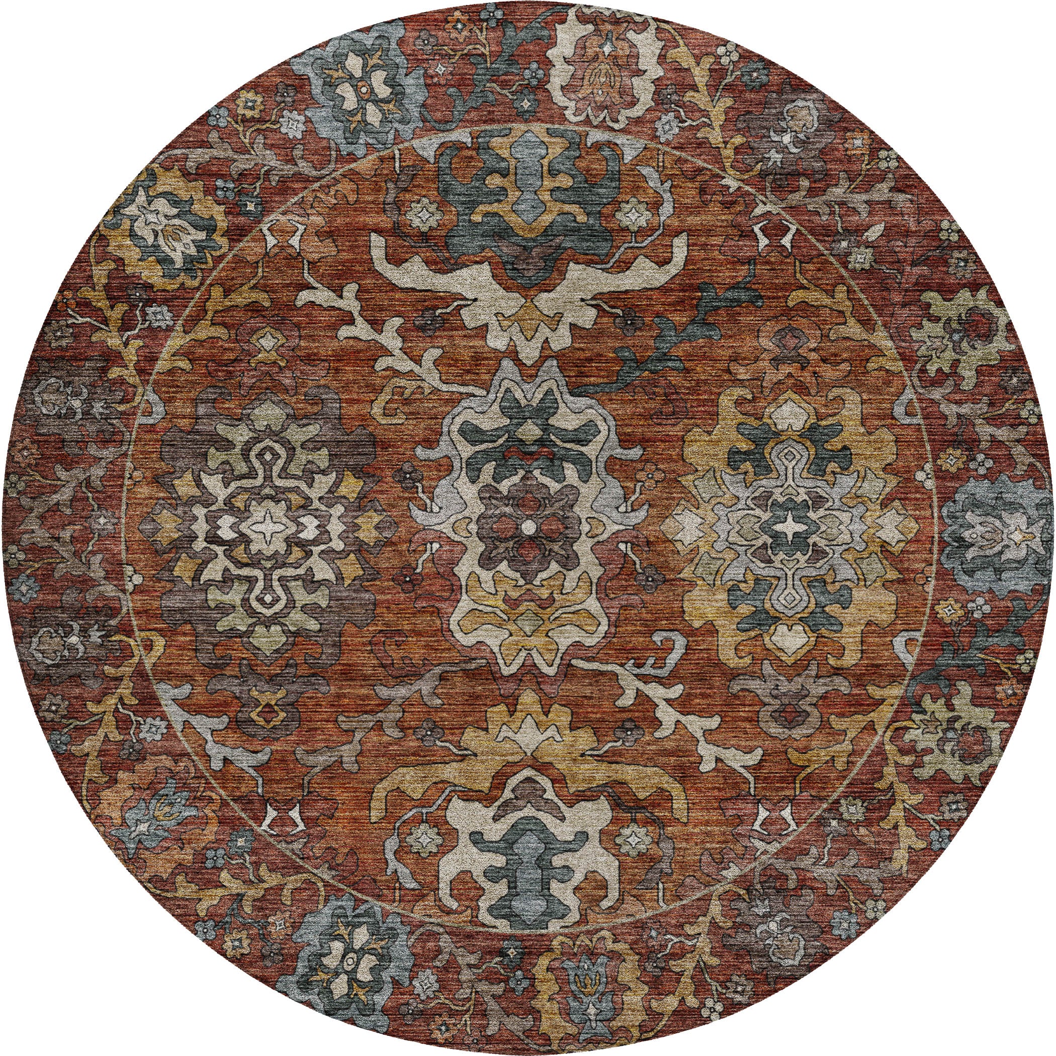 Indoor/Outdoor Traditional SR8 Paprika Orange Rug 8' x 8' #shape_Round