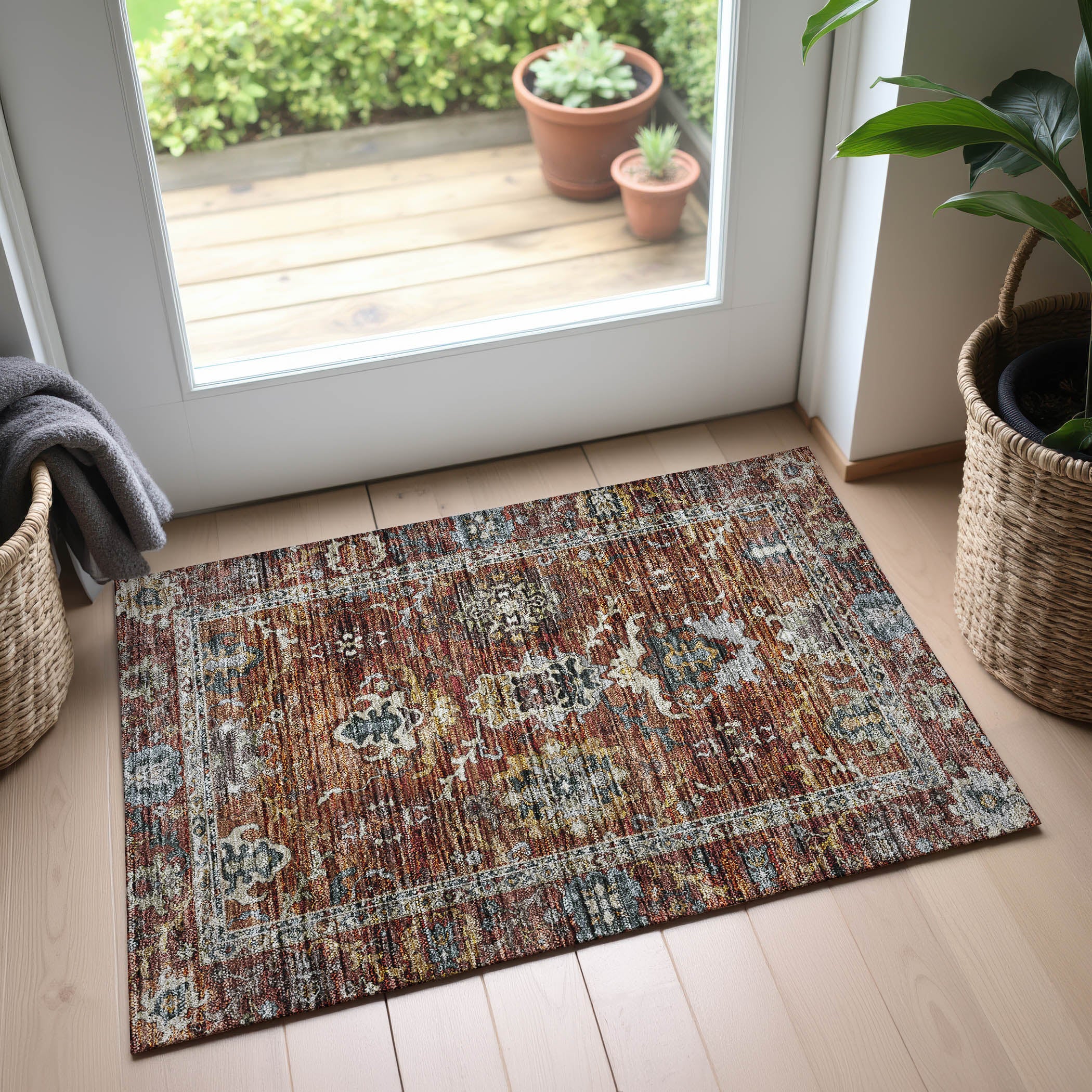 Indoor/Outdoor Traditional SR8 Paprika Orange Rug 1'8" x 2'6" #shape_Rectangle