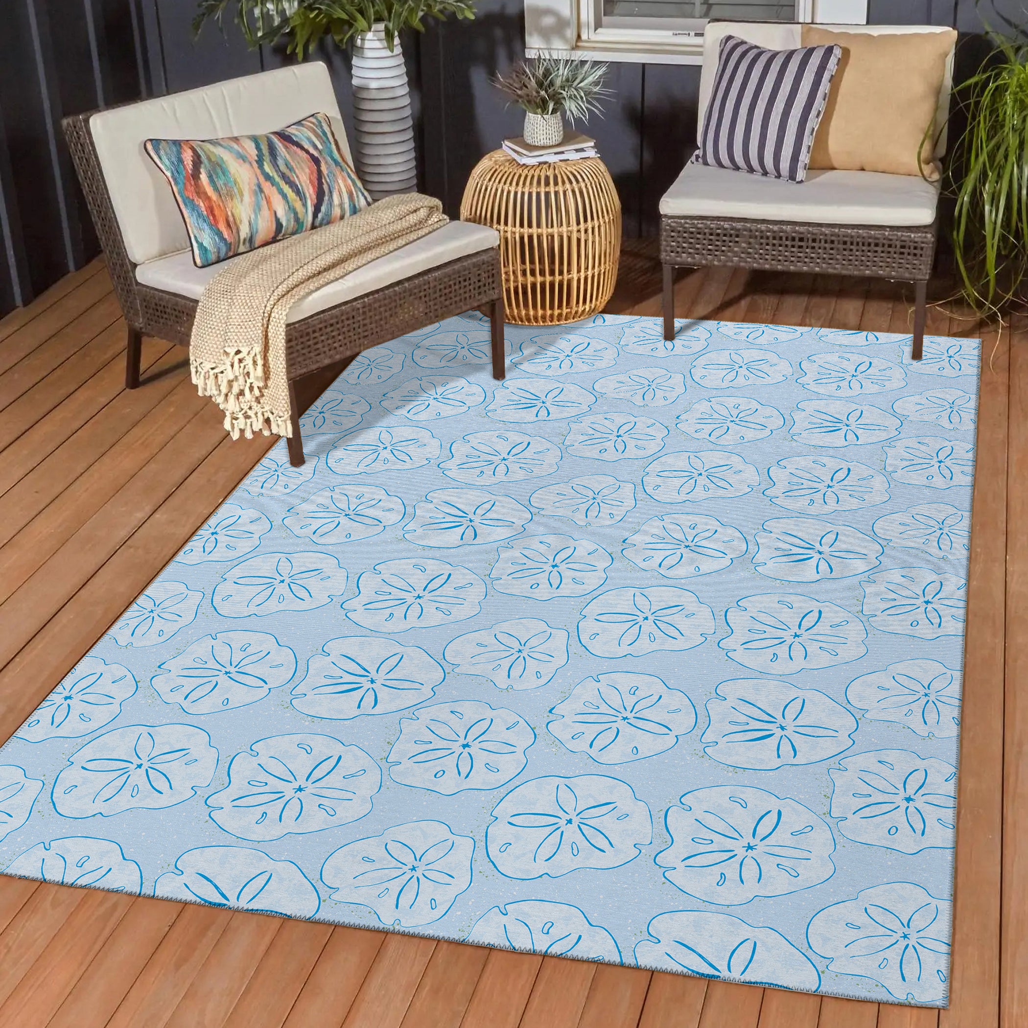 Luxury Machine Washable Indoor/Outdoor Coastal SZ10 Sky Blue Rug 1'8" x 2'6" #shape_Rectangle