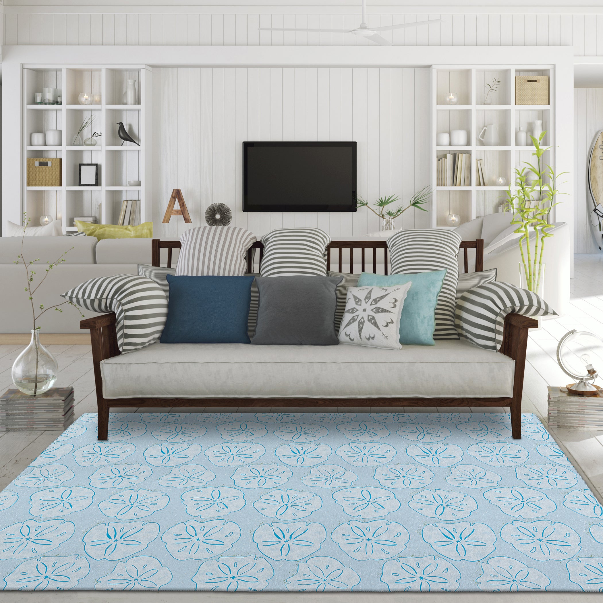 Luxury Machine Washable Indoor/Outdoor Coastal SZ10 Sky Blue Rug 2'6" x 3'10" #shape_Rectangle