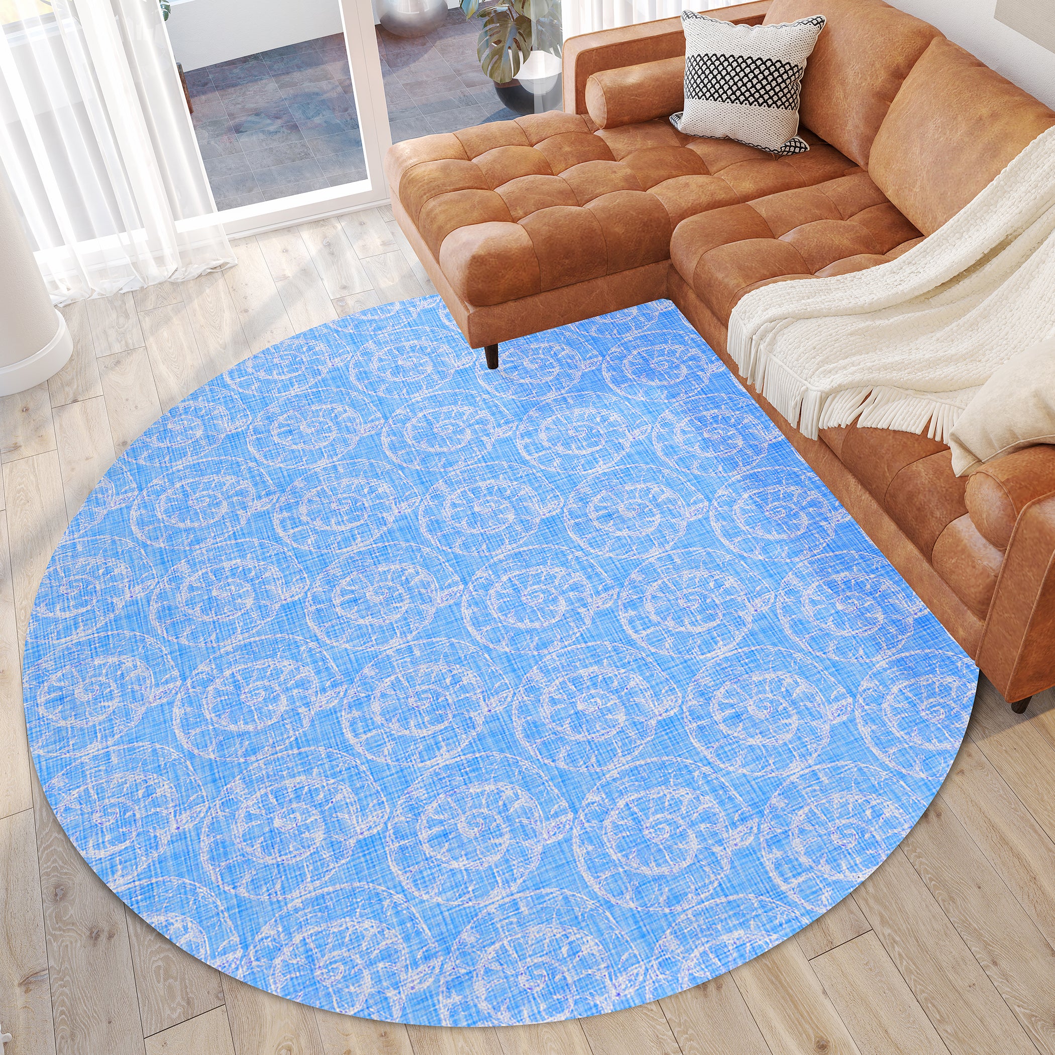 Luxury Machine Washable Indoor/Outdoor Coastal SZ11 Cobalt Blue Rug 8' x 8' #shape_Round