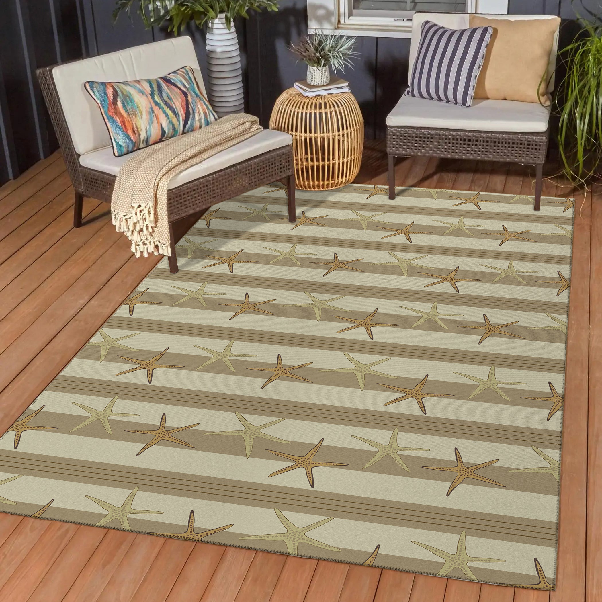 Luxury Machine Washable Indoor/Outdoor Coastal SZ12 Beige Brown Rug 1'8" x 2'6" #shape_Rectangle