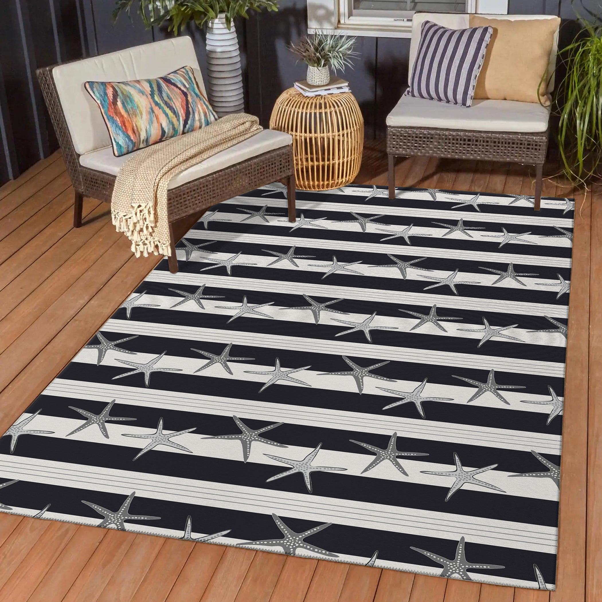 Luxury Machine Washable Indoor/Outdoor Coastal SZ12 Black Rug 1'8" x 2'6" #shape_Rectangle