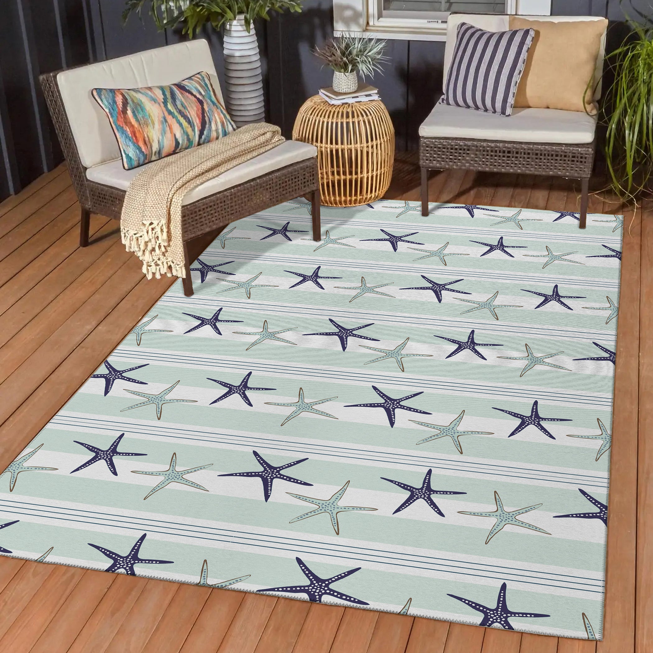 Luxury Machine Washable Indoor/Outdoor Coastal SZ12 Mist Blue Rug 1'8" x 2'6" #shape_Rectangle