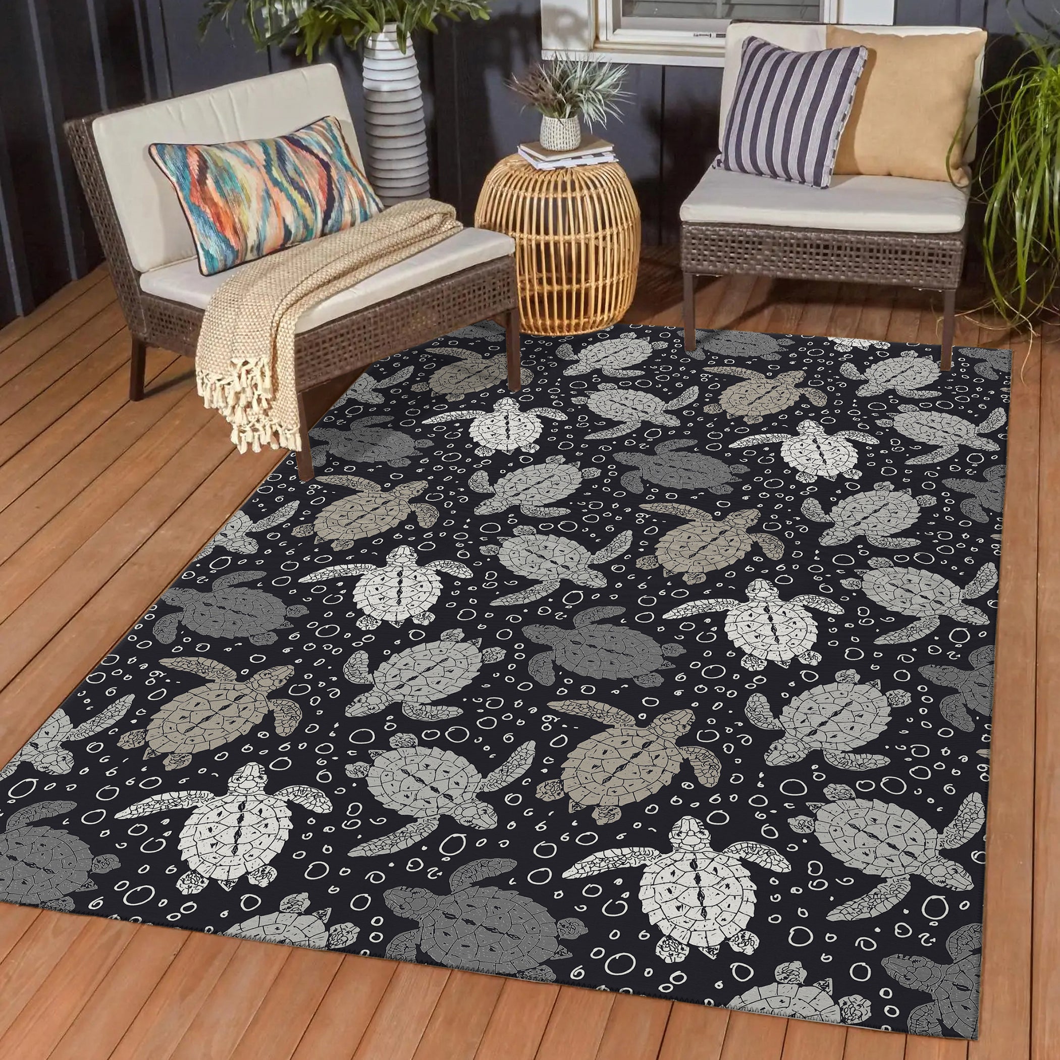 Luxury Machine Washable Indoor/Outdoor Coastal SZ13 Black Rug 1'8" x 2'6" #shape_Rectangle
