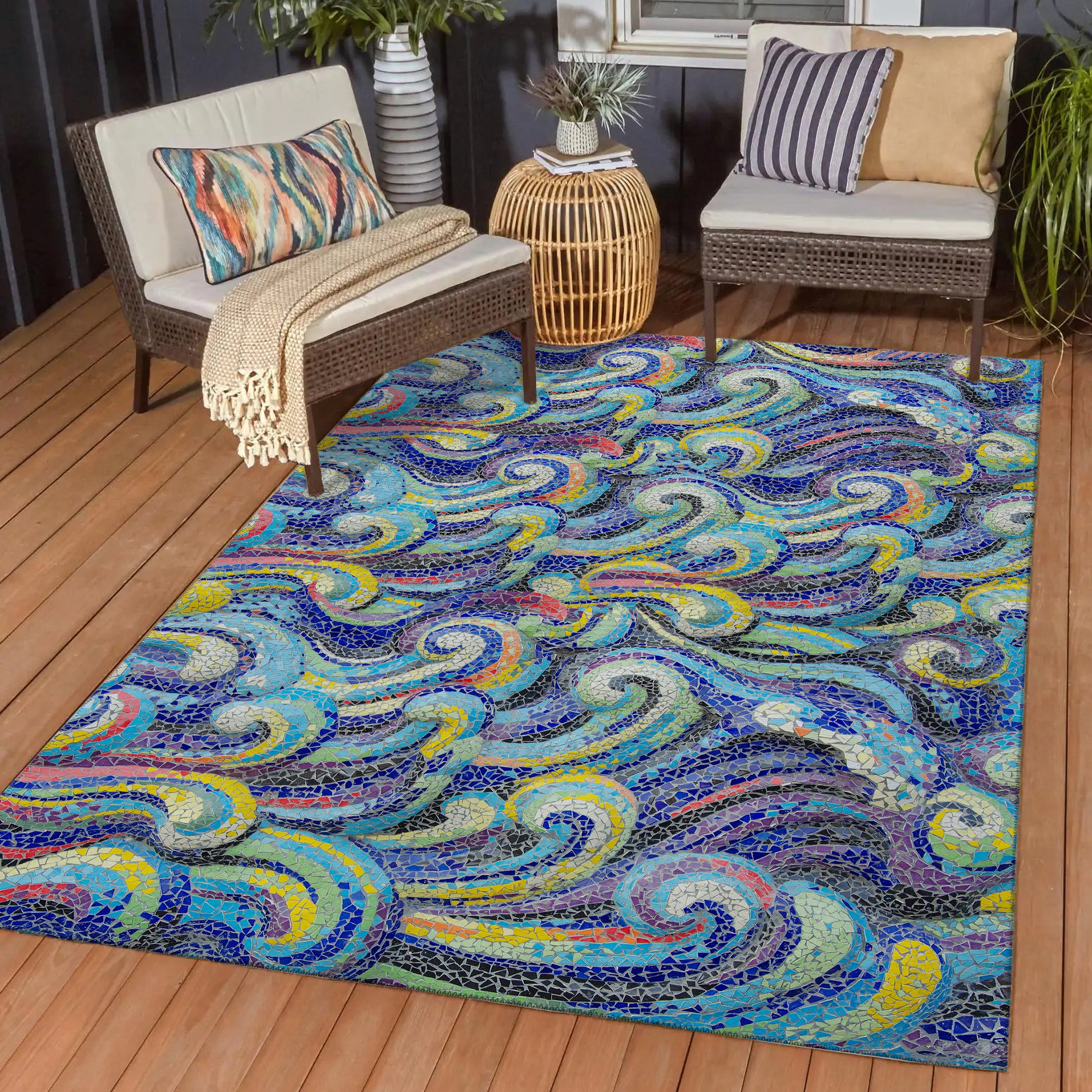 Luxury Machine Washable Indoor/Outdoor Coastal SZ14 Indigo Blue Rug 1'8" x 2'6" #shape_Rectangle
