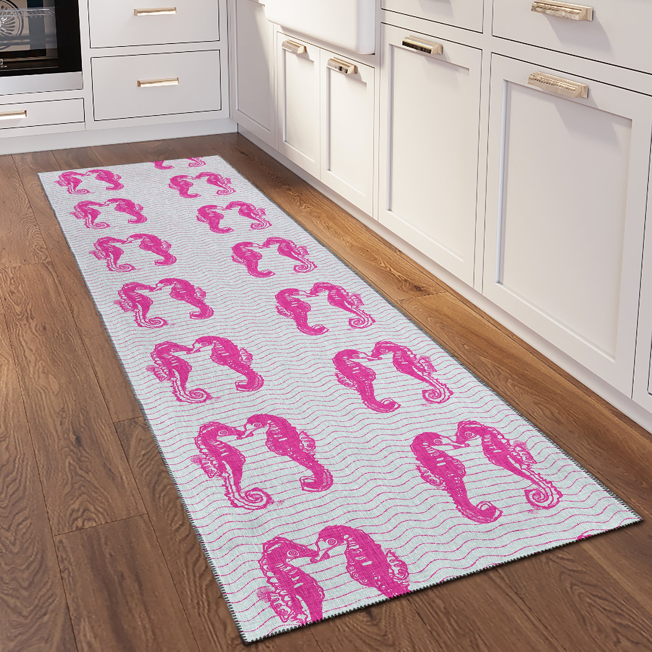 Luxury Machine Washable Indoor/Outdoor Coastal SZ15 Flamingo Pink Rug 2'3" x 7'6" #shape_Runner
