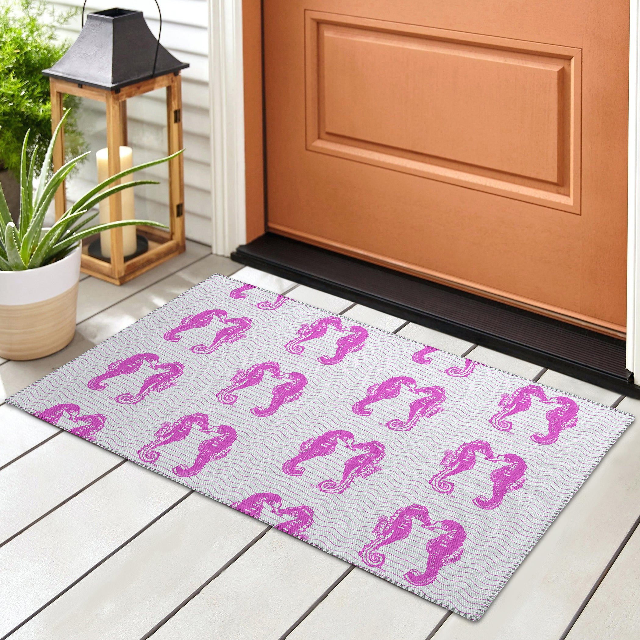 Luxury Machine Washable Indoor/Outdoor Coastal SZ15 Flamingo Pink Rug 1'8" x 2'6" #shape_Rectangle