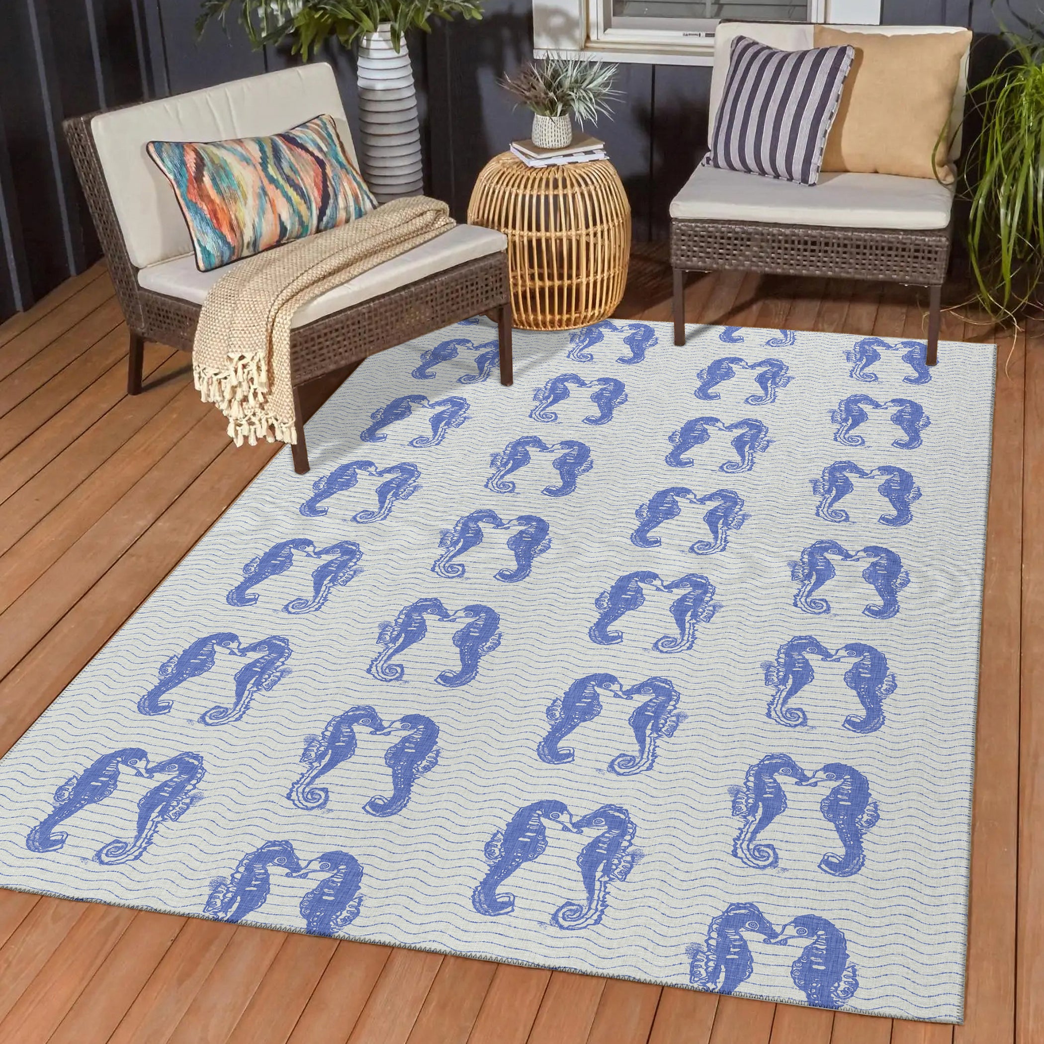 Luxury Machine Washable Indoor/Outdoor Coastal SZ15 Navy Blue Rug 1'8" x 2'6" #shape_Rectangle