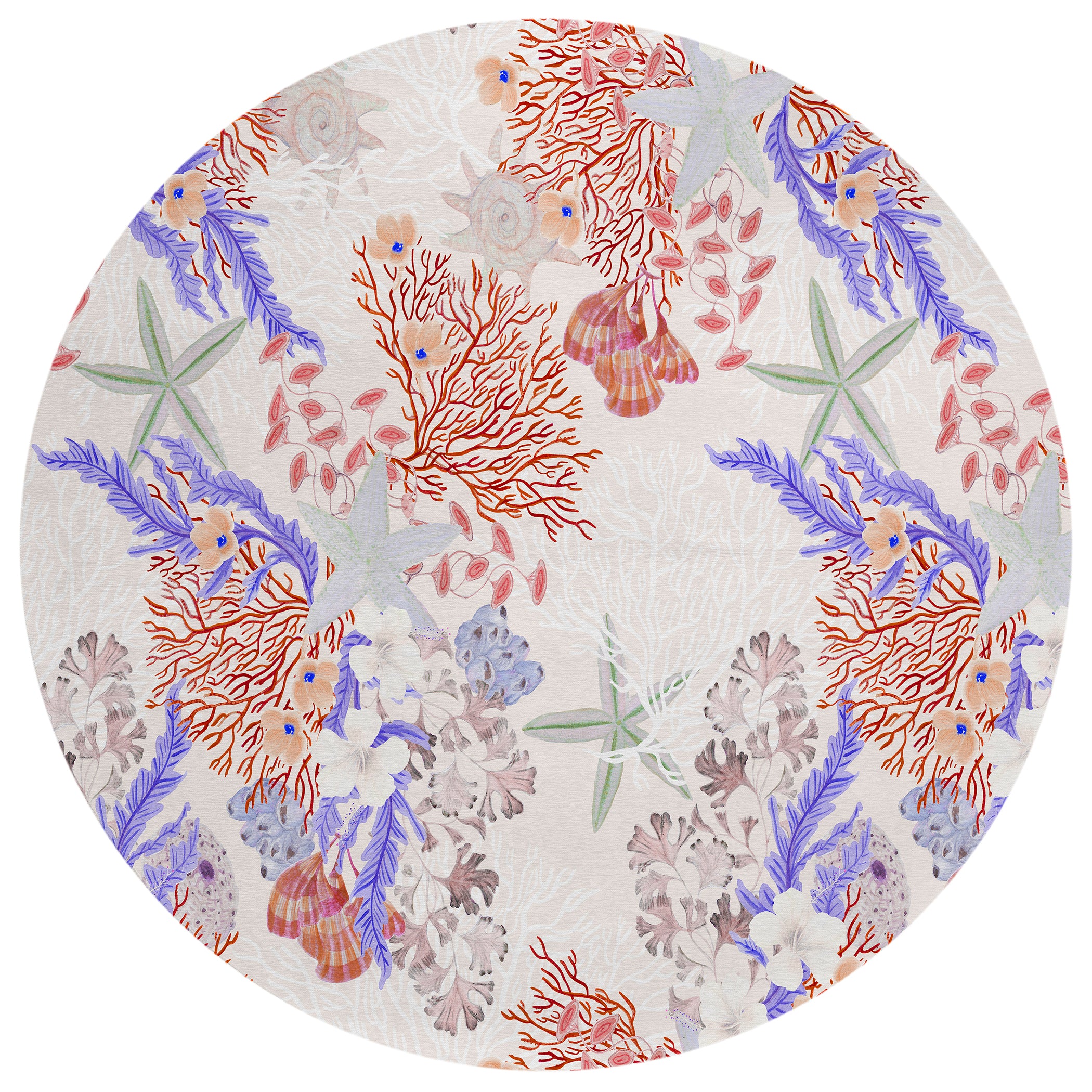 Luxury Machine Washable Indoor/Outdoor Coastal SZ1 Ivory Rug 8' x 8' #shape_Round