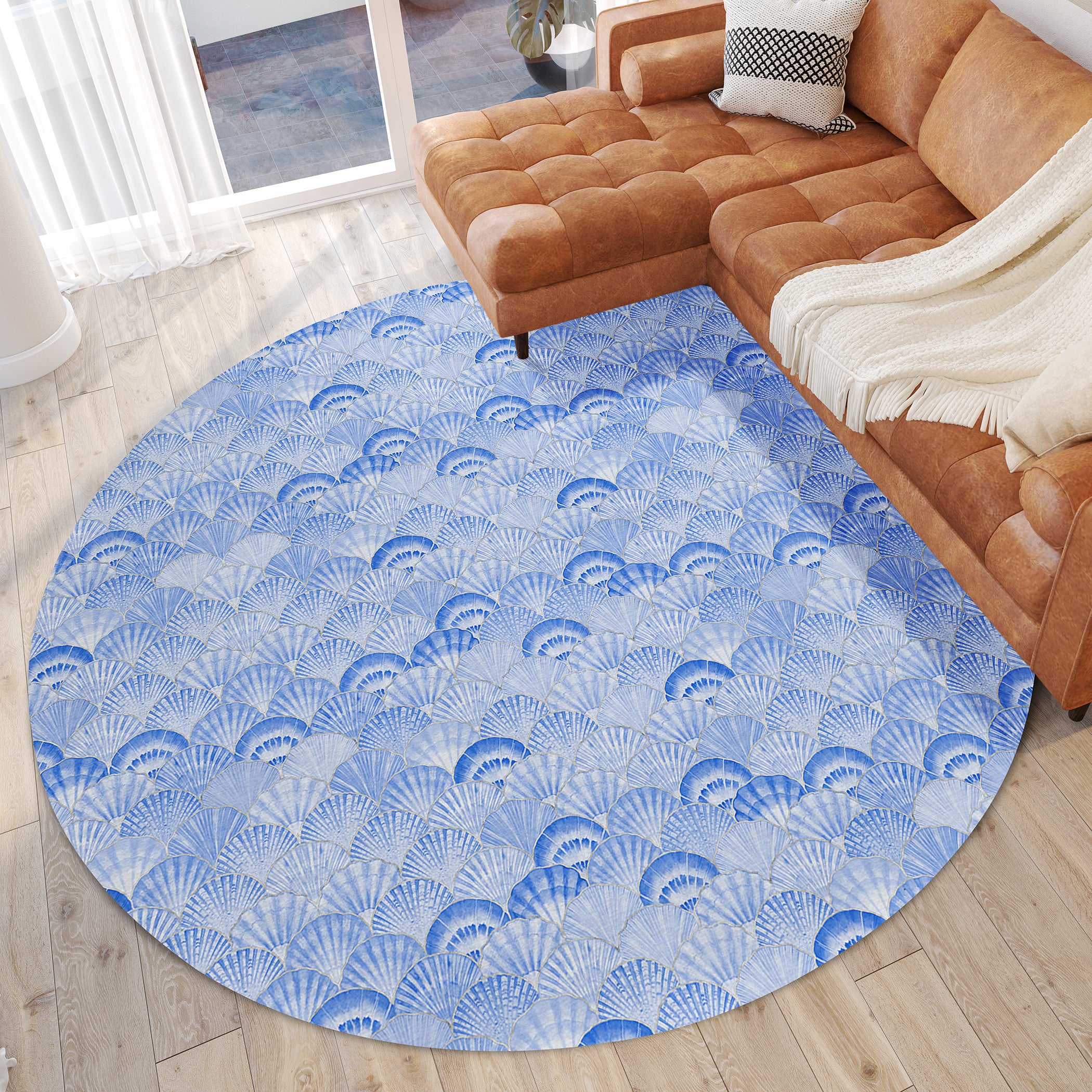 Luxury Machine Washable Indoor/Outdoor Coastal SZ2 Navy Blue Rug 8' x 8' #shape_Round