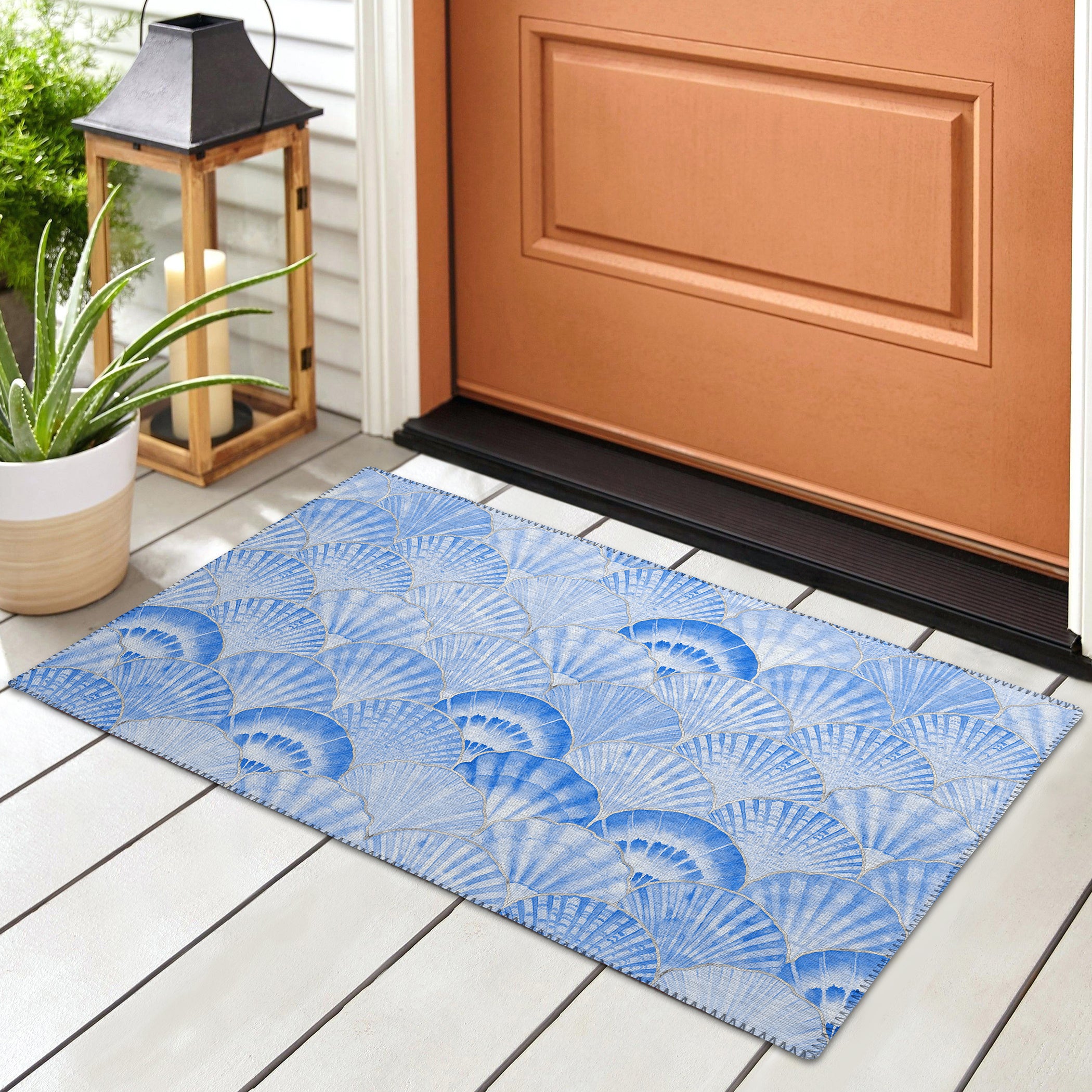 Luxury Machine Washable Indoor/Outdoor Coastal SZ2 Navy Blue Rug 1'8" x 2'6" #shape_Rectangle