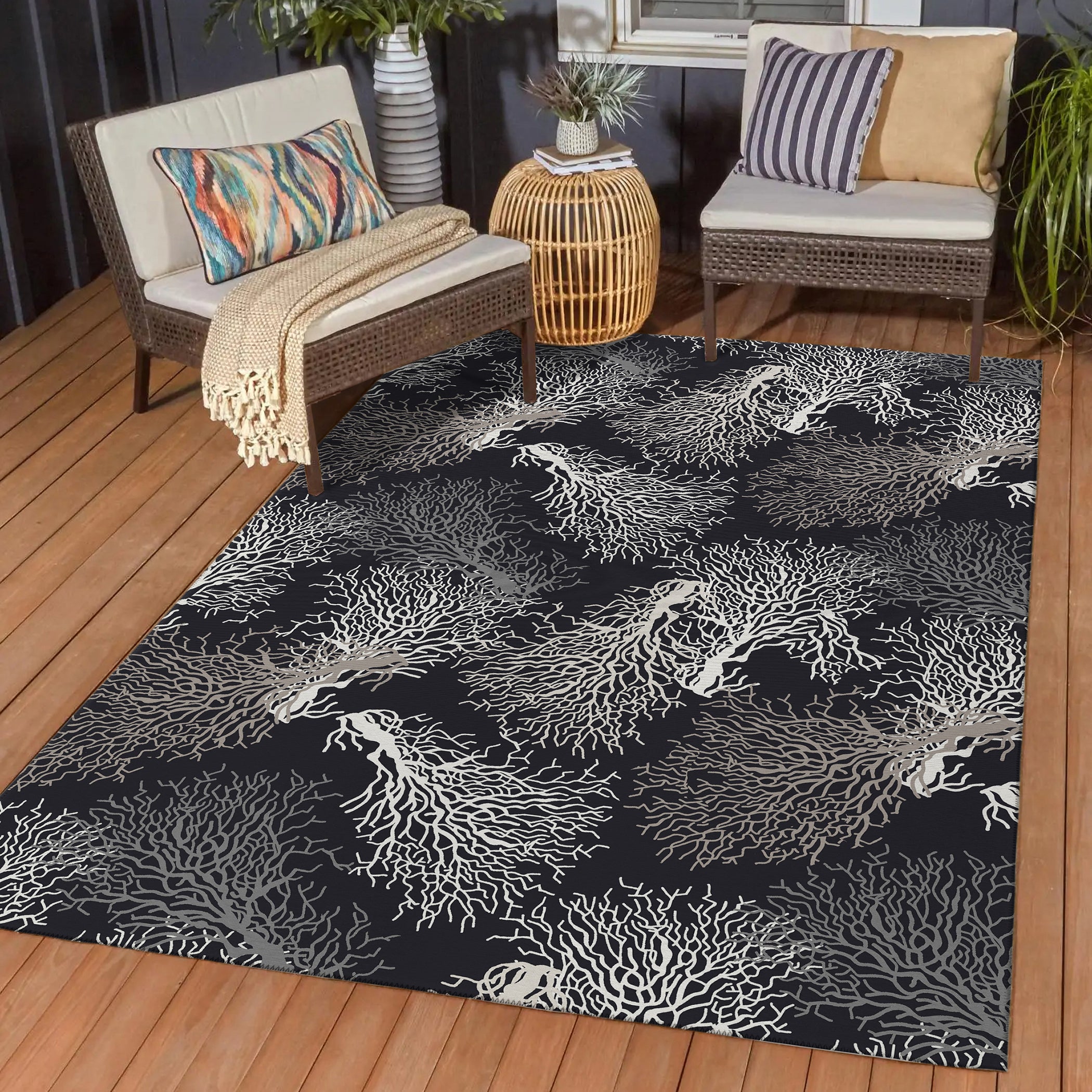 Luxury Machine Washable Indoor/Outdoor Coastal SZ3 Black Rug 1'8" x 2'6" #shape_Rectangle