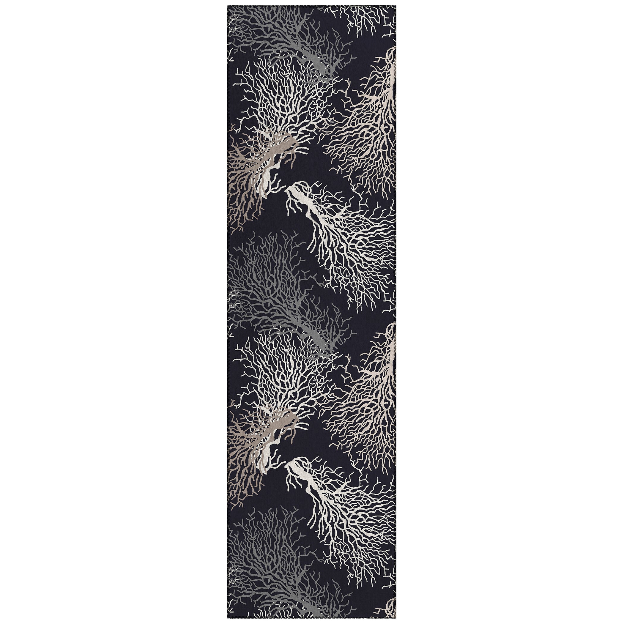 Luxury Machine Washable Indoor/Outdoor Coastal SZ3 Black Rug 2'3" x 7'6" #shape_Runner