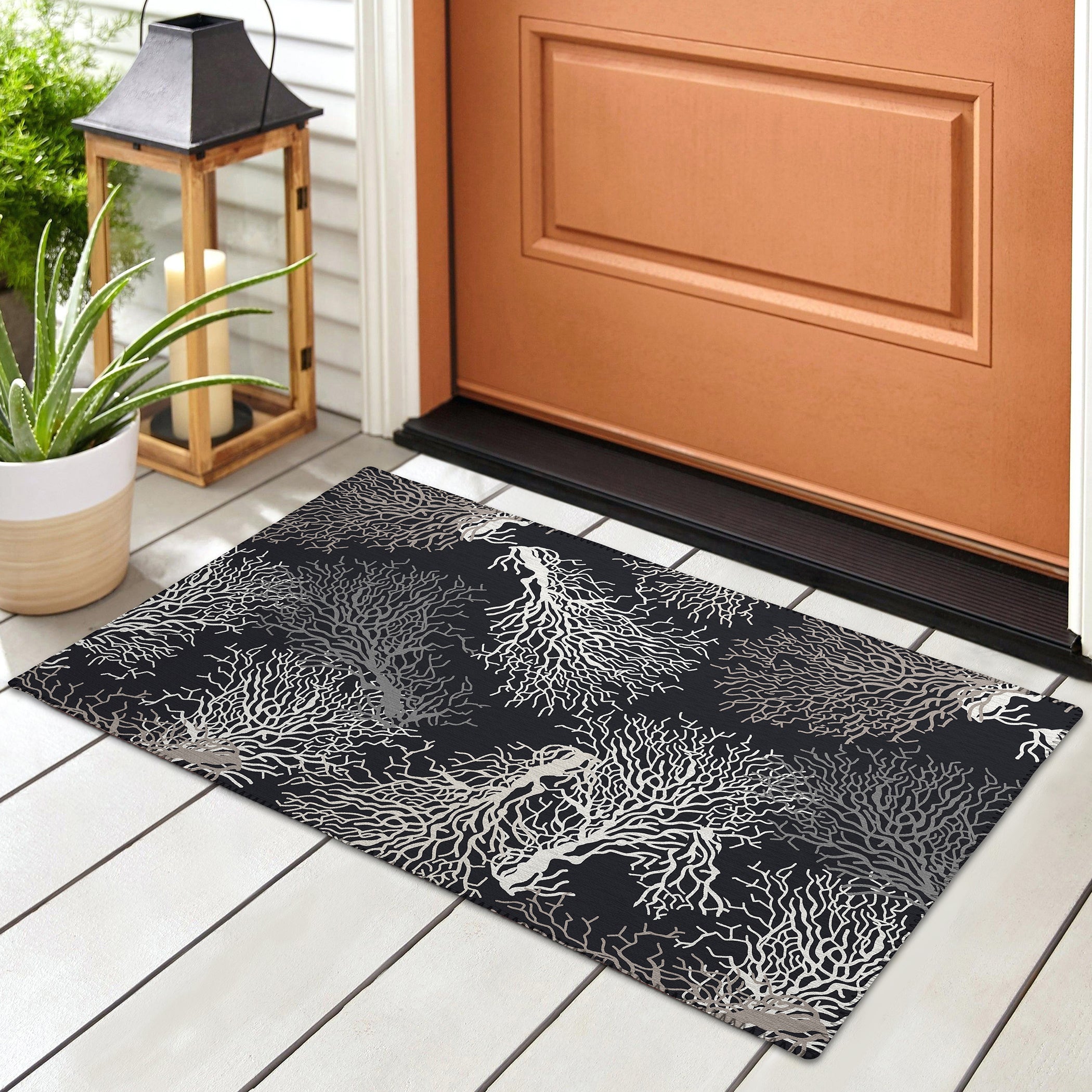 Luxury Machine Washable Indoor/Outdoor Coastal SZ3 Black Rug 1'8" x 2'6" #shape_Rectangle