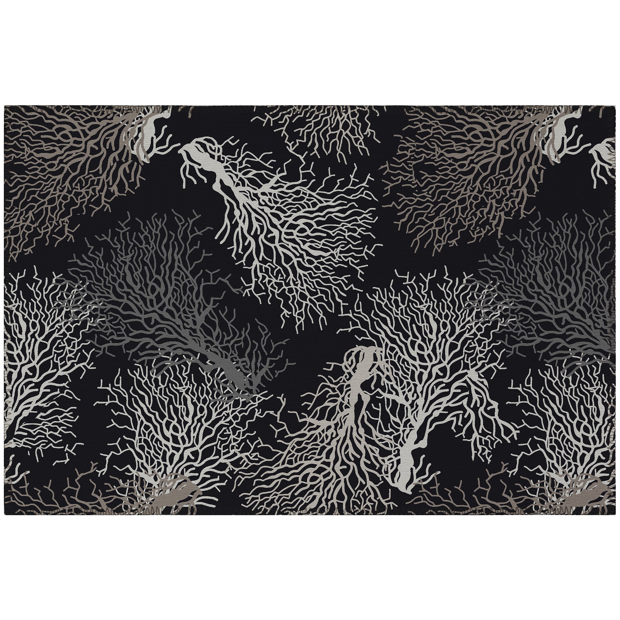 Luxury Machine Washable Indoor/Outdoor Coastal SZ3 Black Rug 1'8" x 2'6" #shape_Rectangle