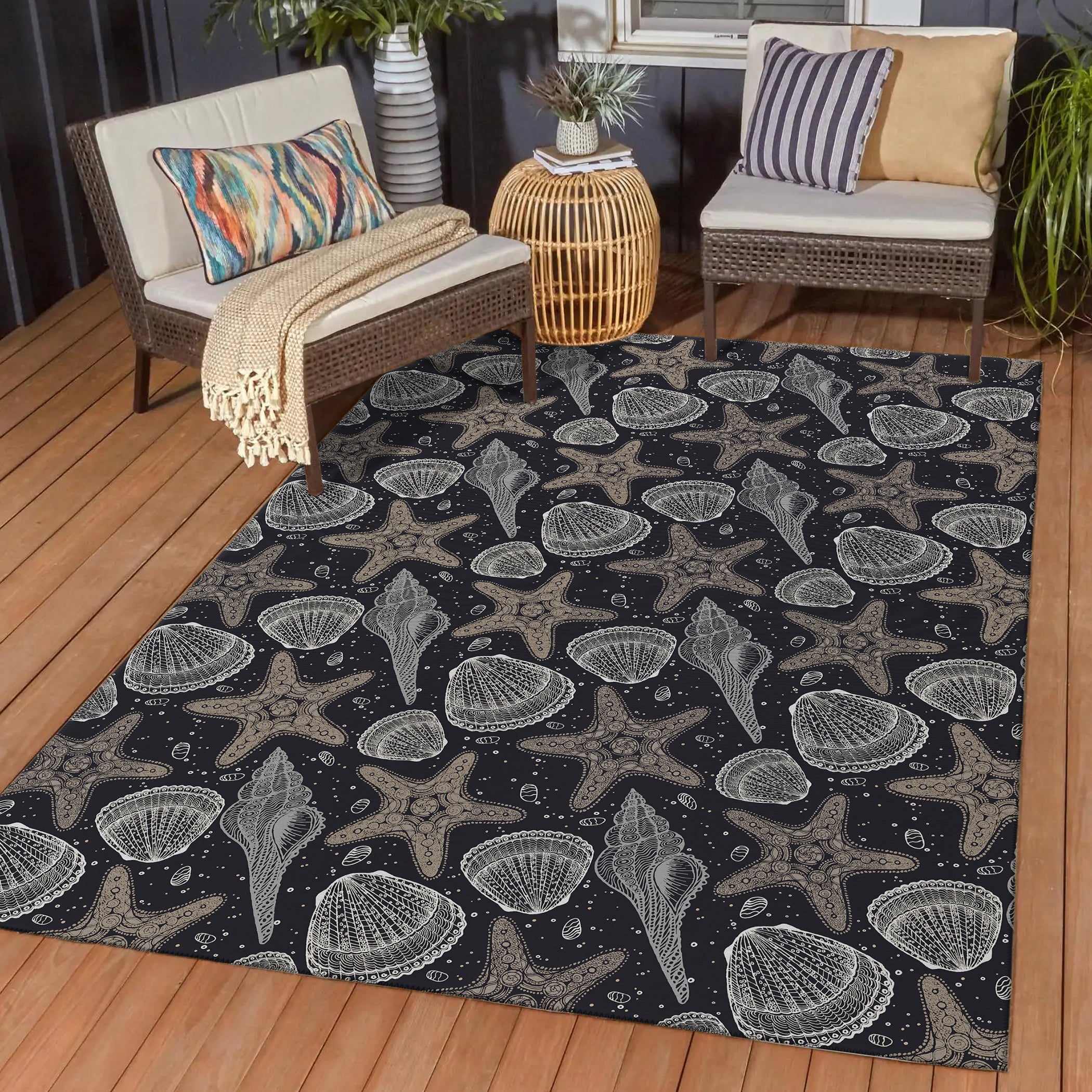 Luxury Machine Washable Indoor/Outdoor Coastal SZ4 Black Rug 1'8" x 2'6" #shape_Rectangle