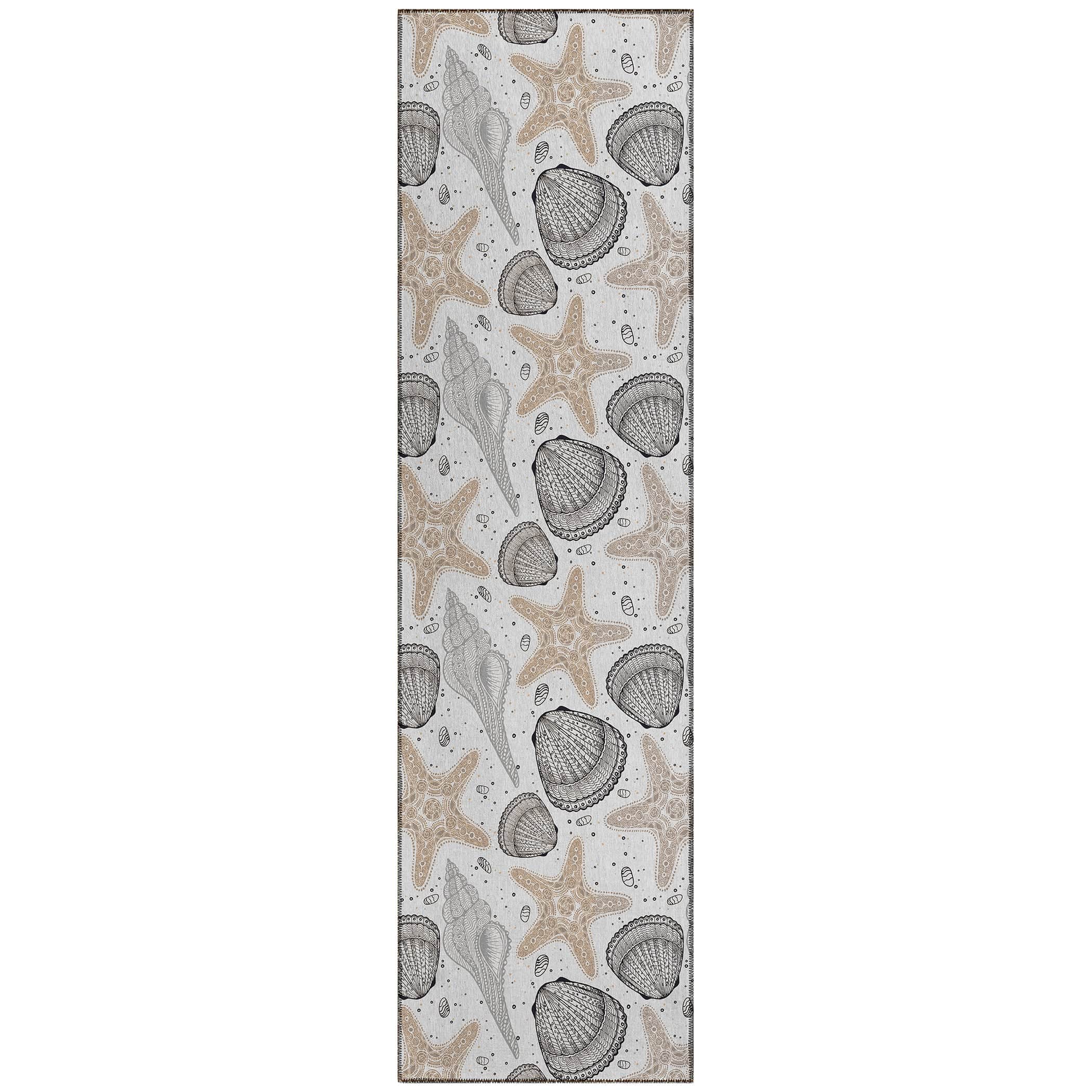 Luxury Machine Washable Indoor/Outdoor Coastal SZ4 Silver Gray Rug 2'3" x 7'6" #shape_Runner