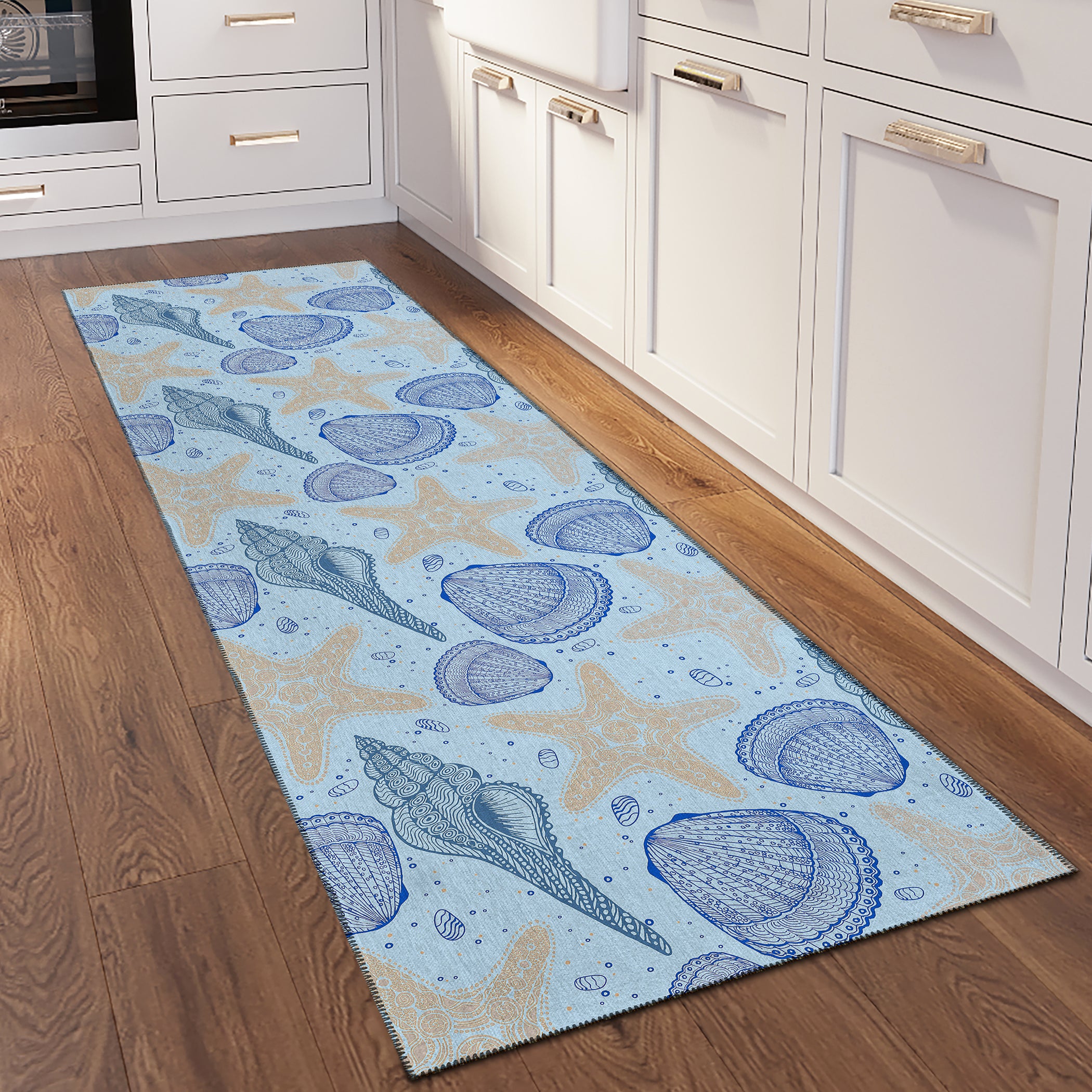 Luxury Machine Washable Indoor/Outdoor Coastal SZ4 Sky Blue Rug 2'3" x 7'6" #shape_Runner