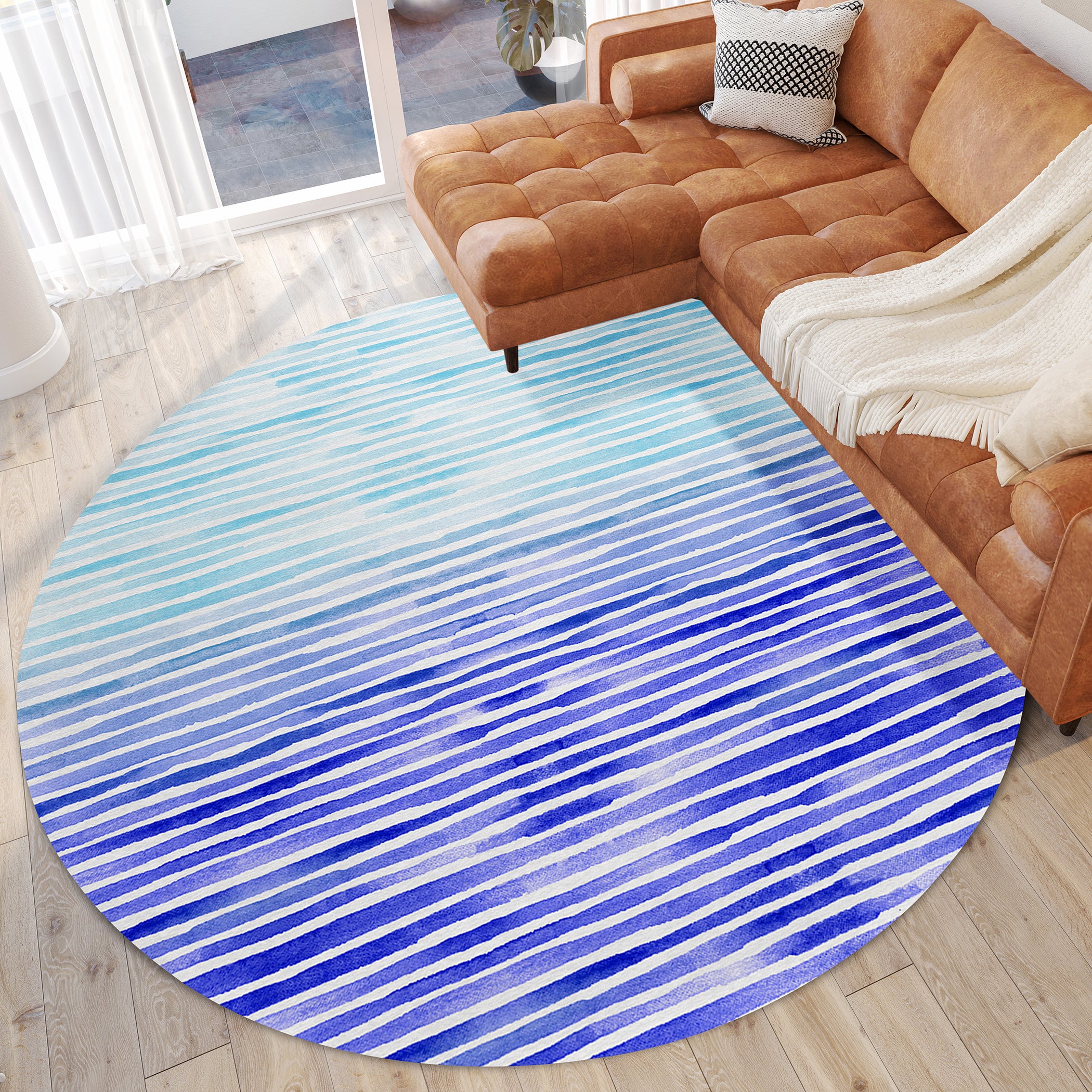 Luxury Machine Washable Indoor/Outdoor Coastal SZ8 Navy Blue Rug 8' x 8' #shape_Round