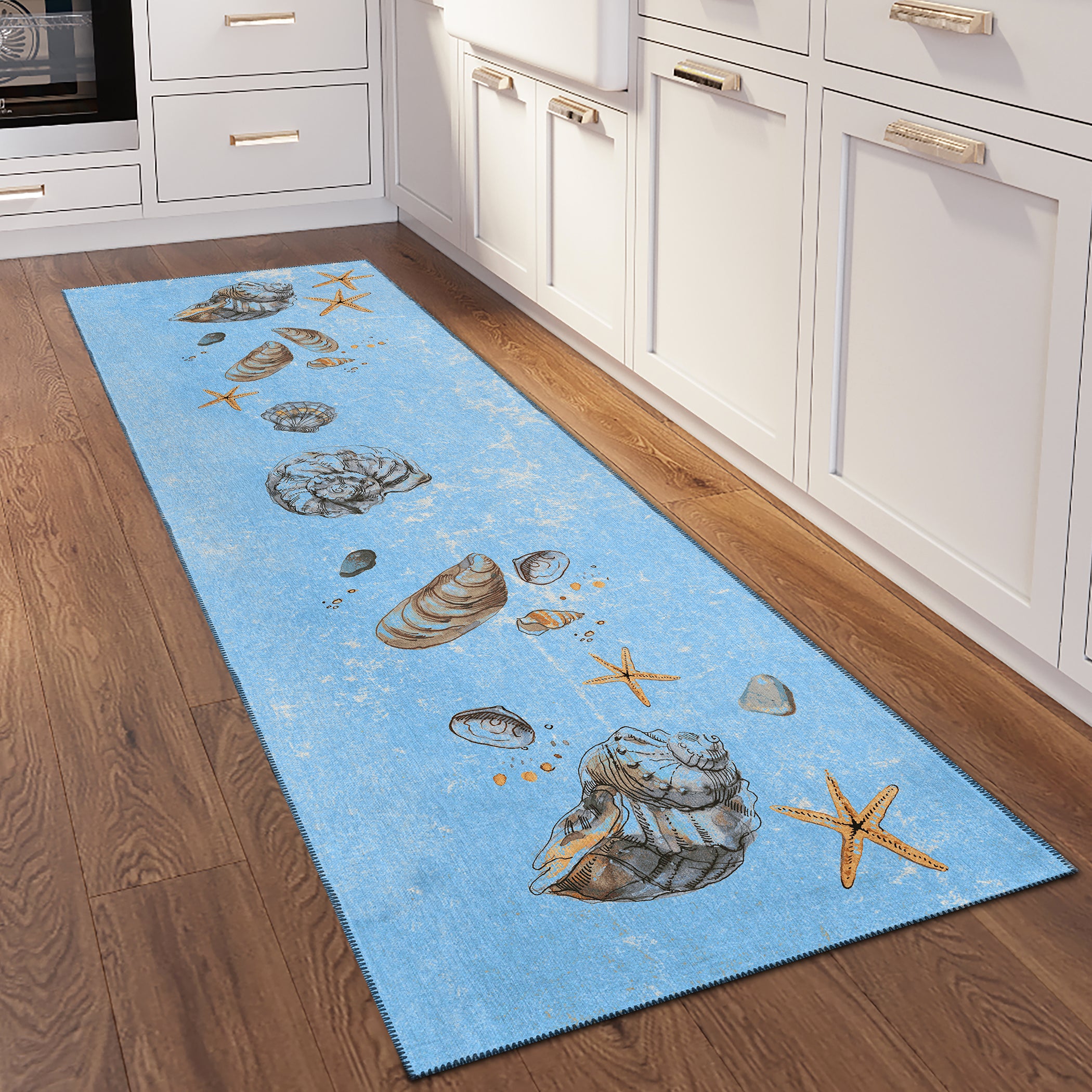 Luxury Machine Washable Indoor/Outdoor Coastal SZ9 Denim Blue Rug 2'3" x 7'6" #shape_Runner
