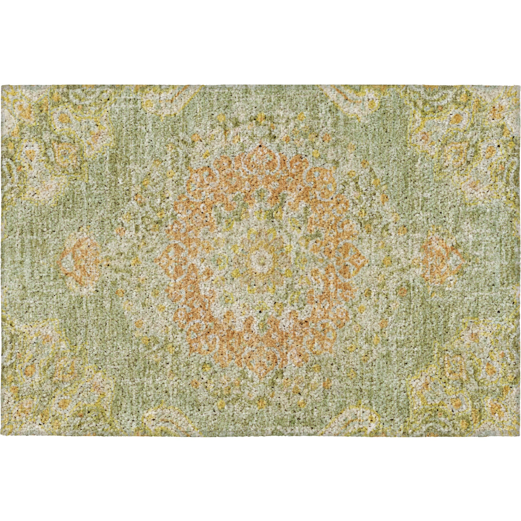 Luxury Washable Indoor/Outdoor Traditional TB11 Aloe Green Rug 1'8" x 2'6" #shape_Rectangle