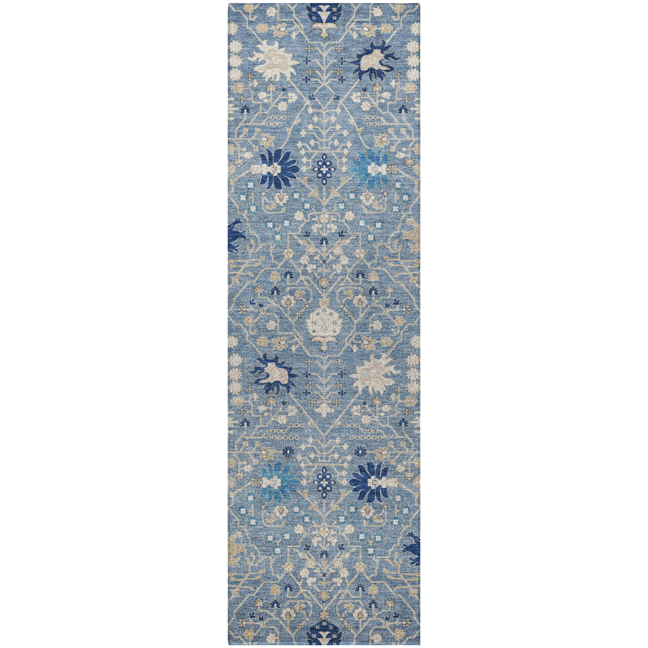 Luxury Washable Indoor/Outdoor Traditional TB12 Denim Blue Rug 2'3" x 7'6" #shape_Runner