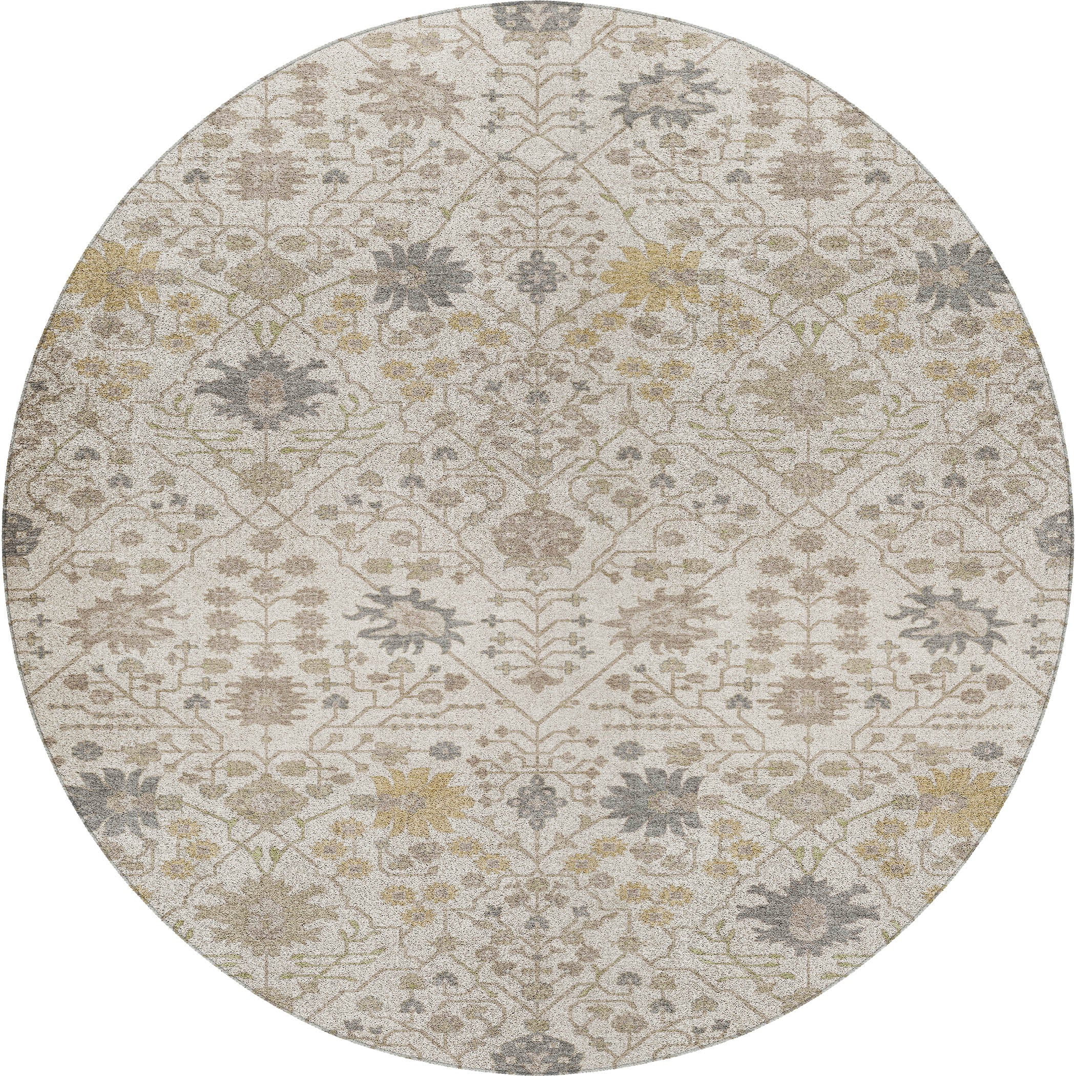 Luxury Washable Indoor/Outdoor Traditional TB12 Ivory Rug 8' x 8' #shape_Round