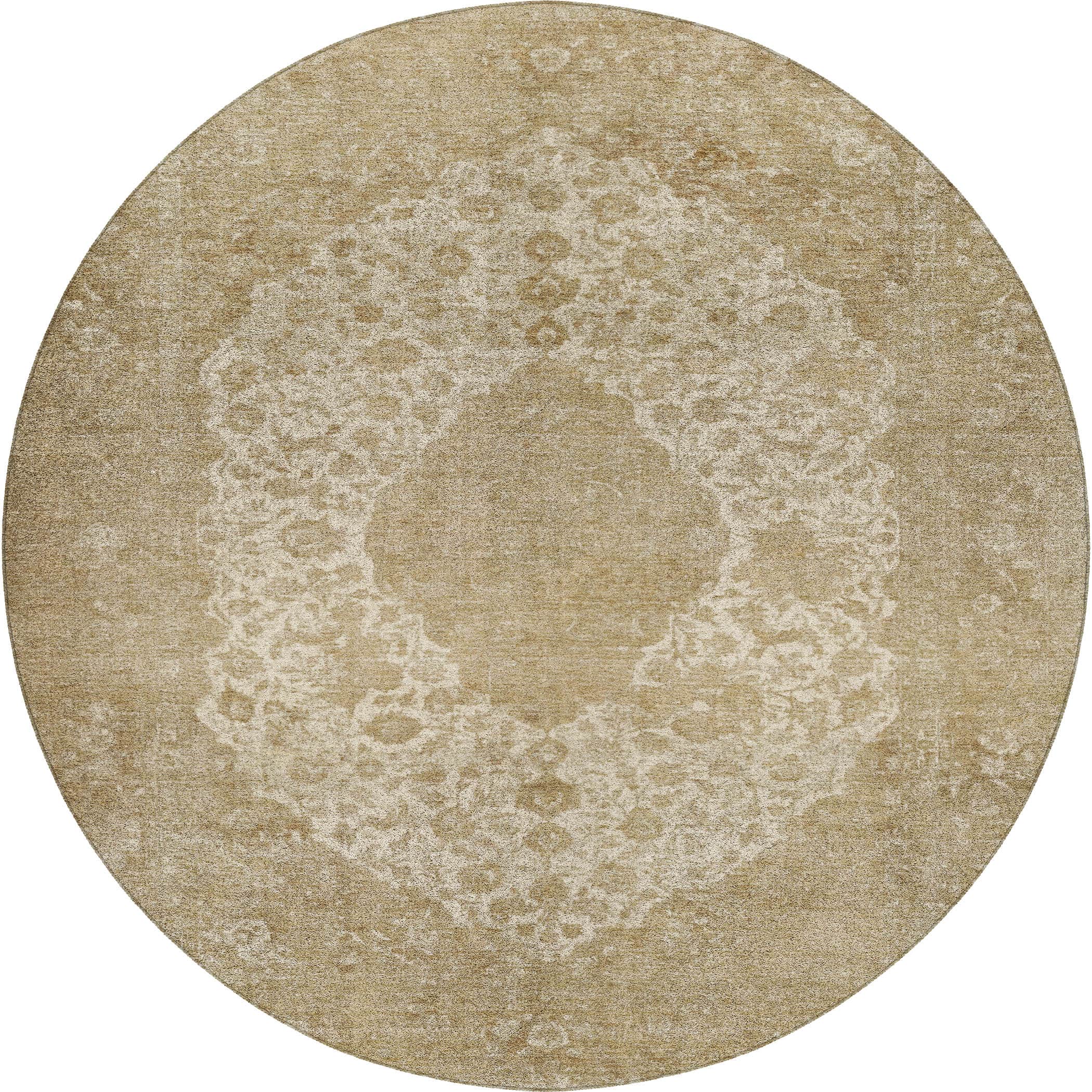 Luxury Washable Indoor/Outdoor Traditional TB13 Beige Brown Rug 8' x 8' #shape_Round