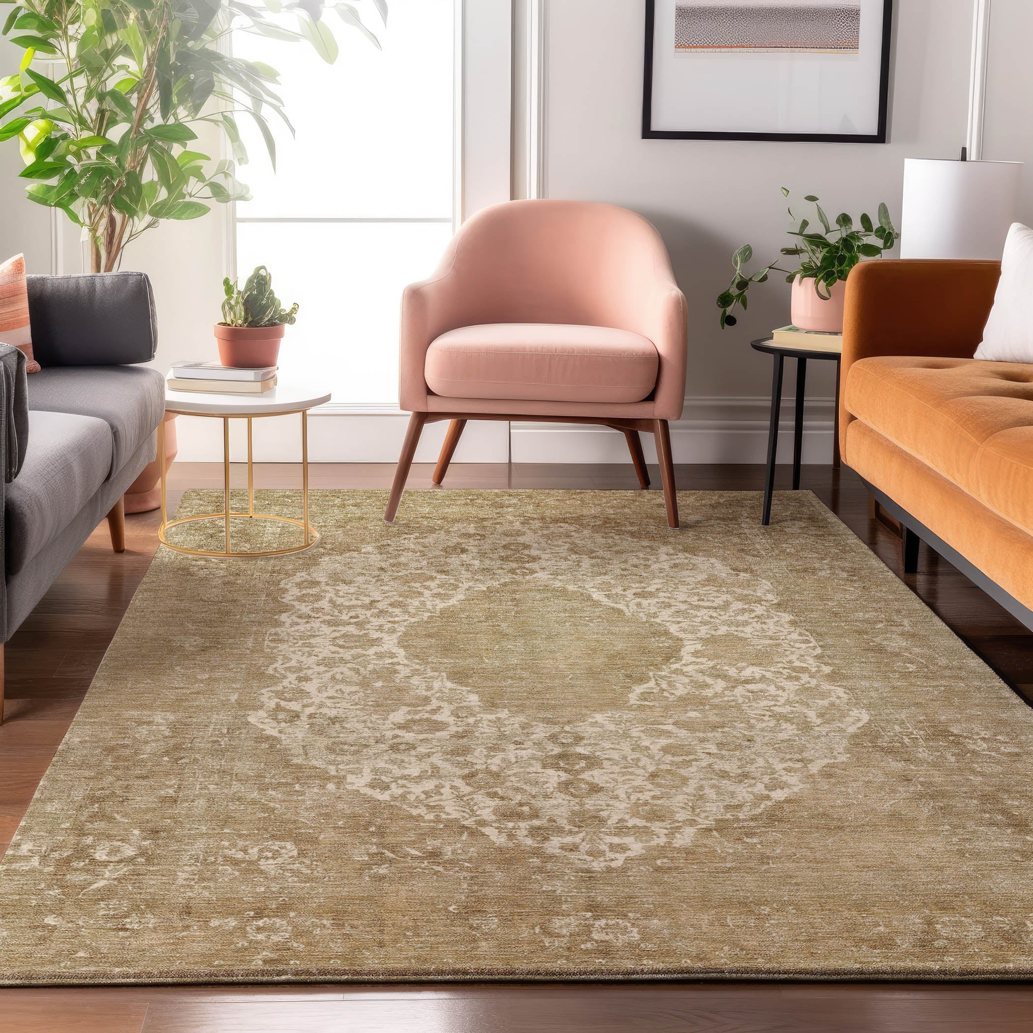 Luxury Washable Indoor/Outdoor Traditional TB13 Beige Brown Rug 2'6" x 3'10" #shape_Rectangle