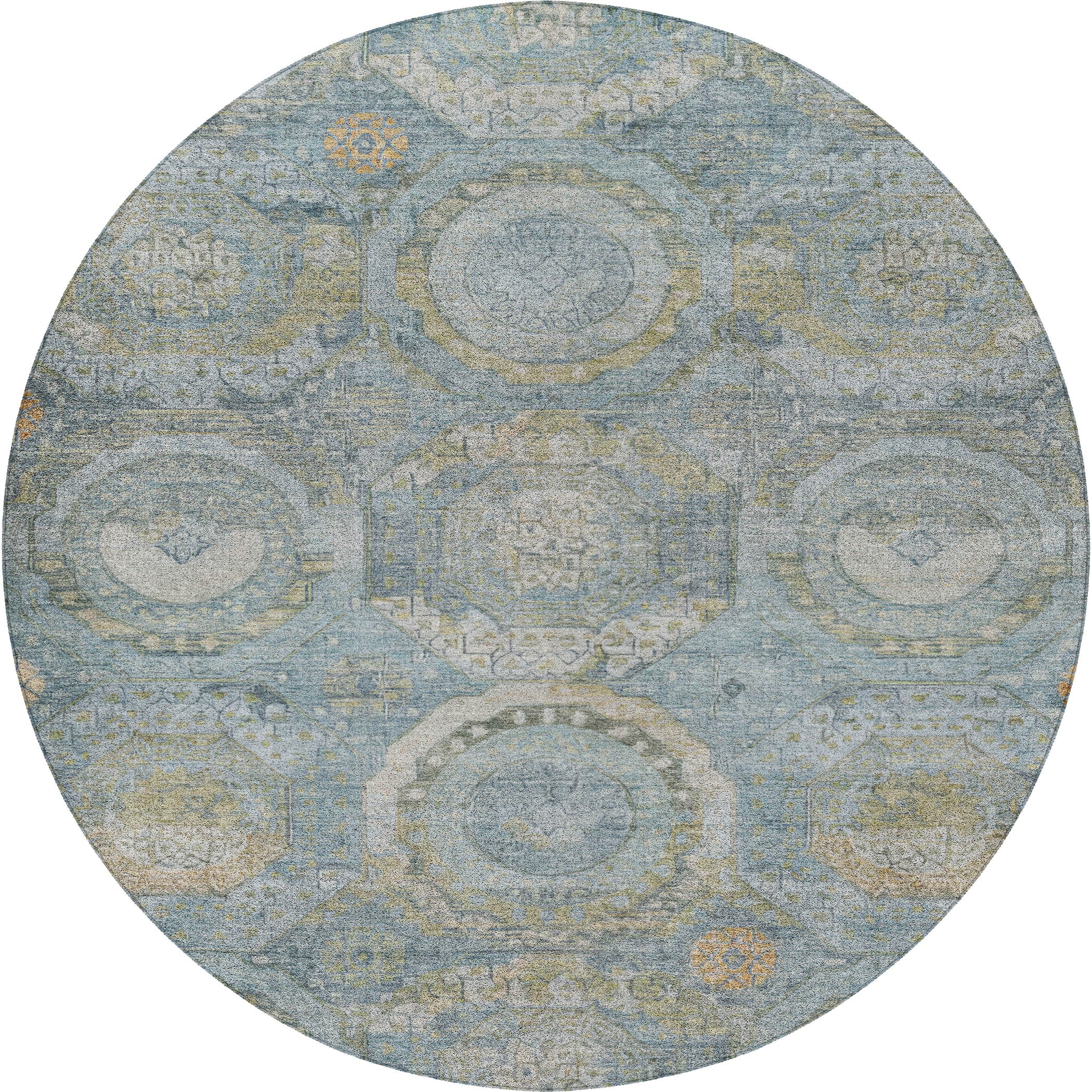 Luxury Washable Indoor/Outdoor Traditional TB14 Blue Rug 8' x 8' #shape_Round