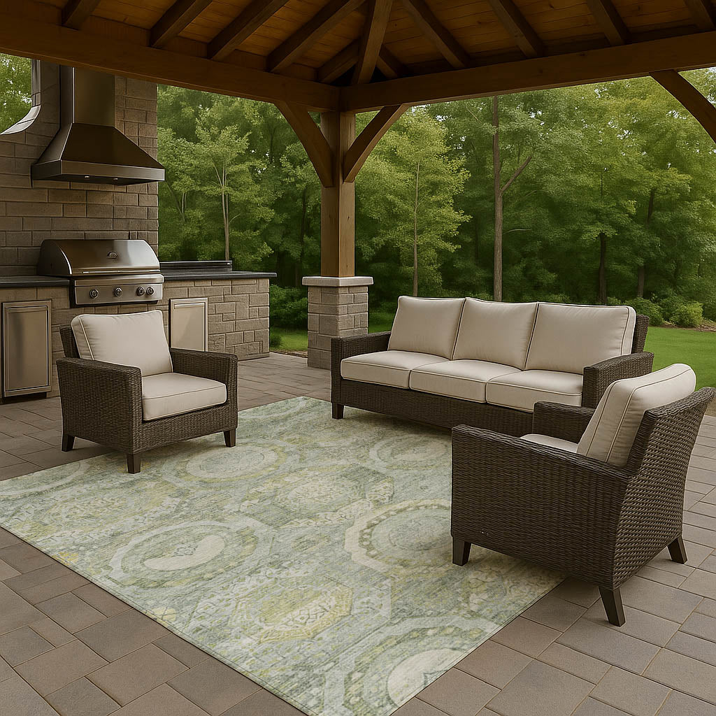 Luxury Washable Indoor/Outdoor Traditional TB14 Sage Green Rug 2'6" x 3'10" #shape_Rectangle