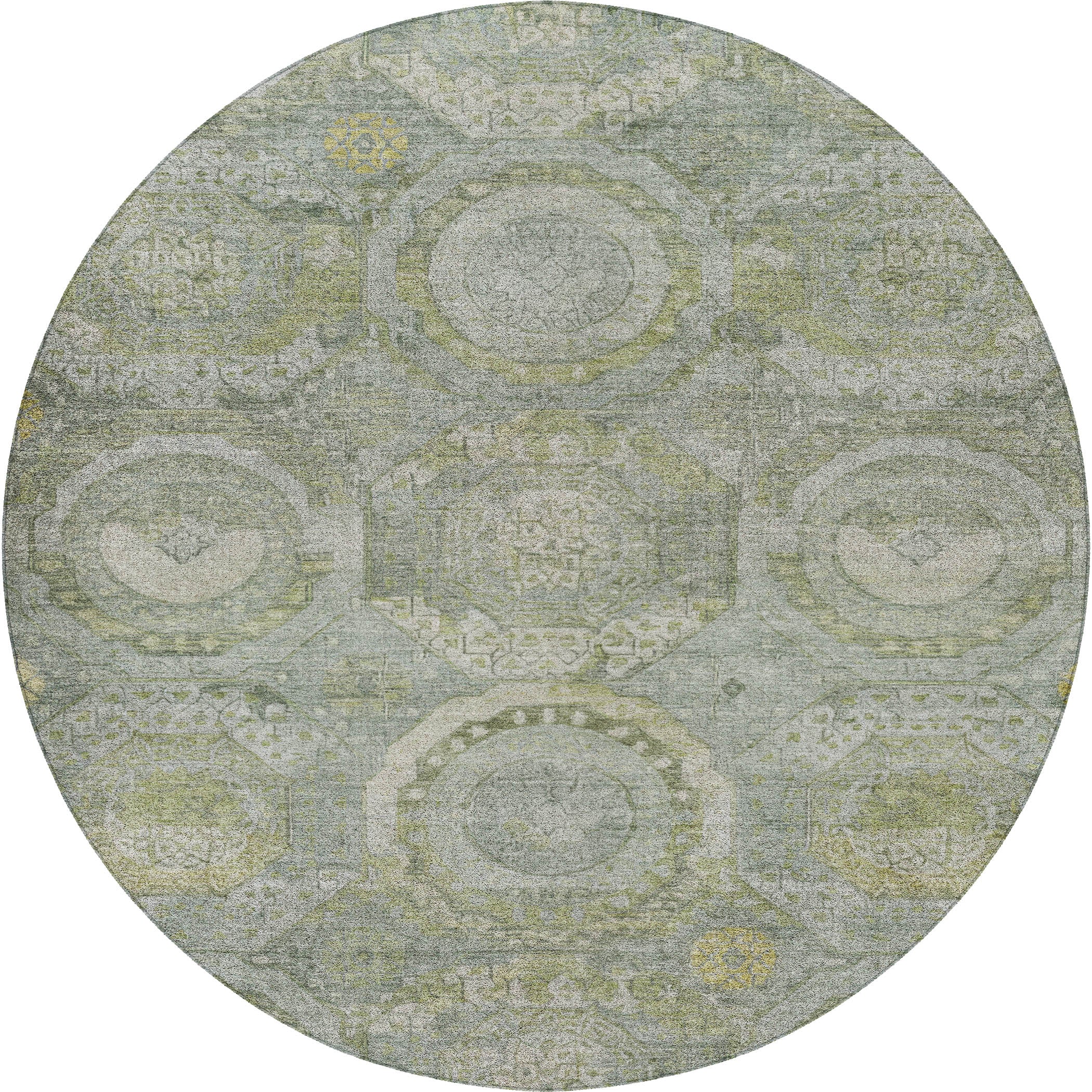 Luxury Washable Indoor/Outdoor Traditional TB14 Sage Green Rug 8' x 8' #shape_Round