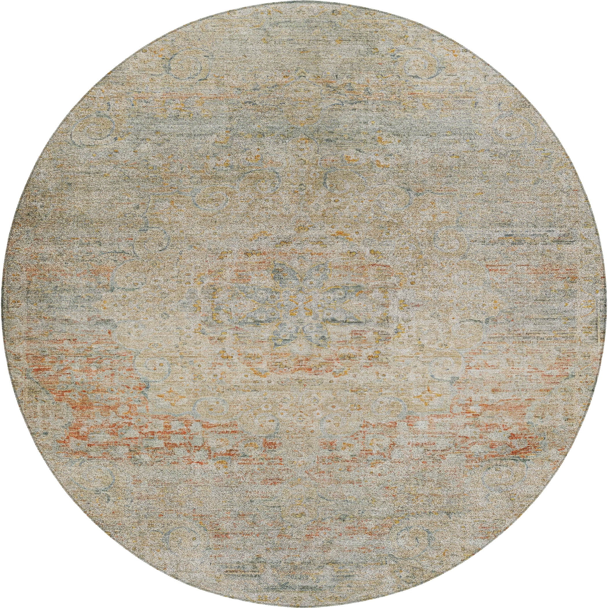 Luxury Washable Indoor/Outdoor Traditional TB1 Tan Brown Rug 8' x 8' #shape_Round