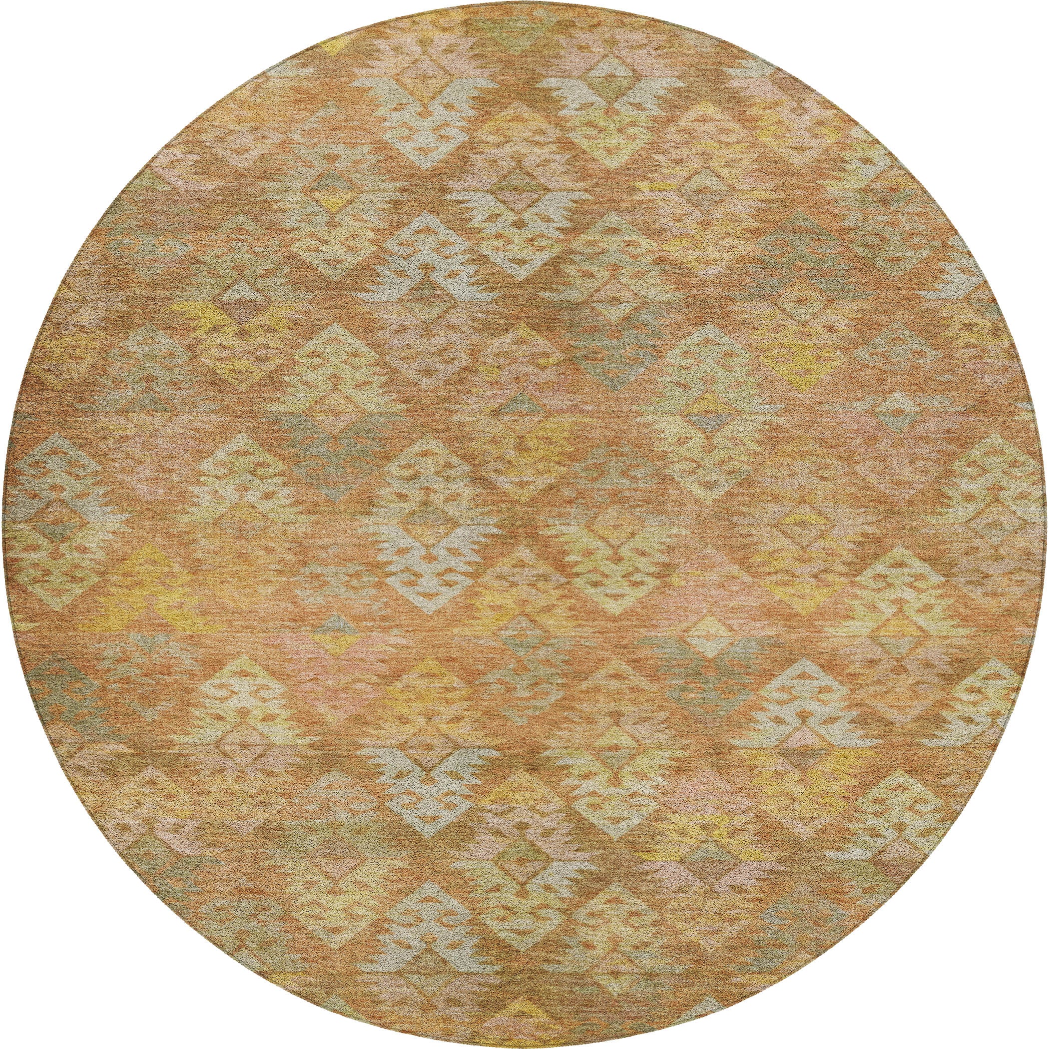 Luxury Washable Indoor/Outdoor Traditional TB2 Copper Orange Rug 8' x 8' #shape_Round