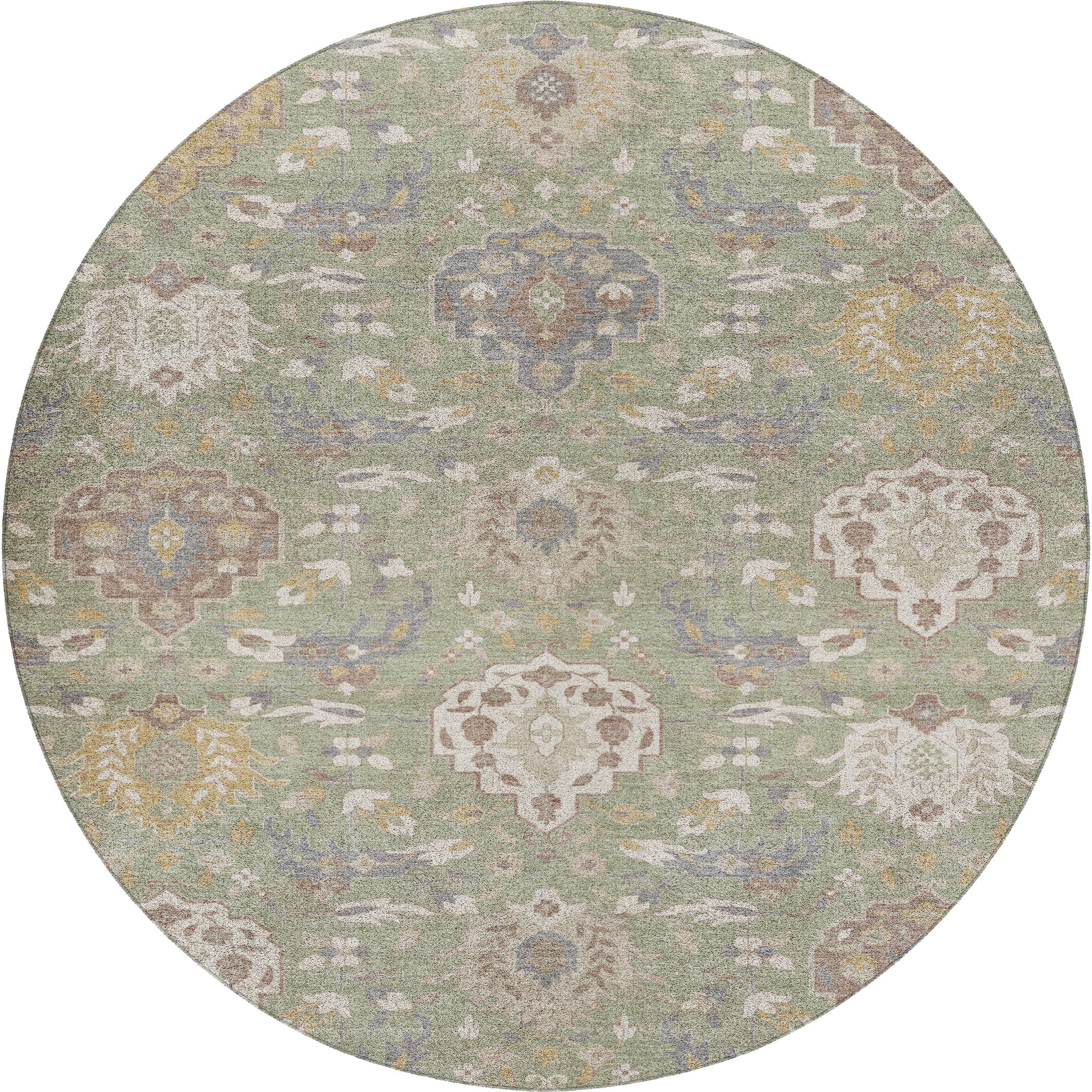 Luxury Washable Indoor/Outdoor Traditional TB4 Aloe Green Rug 8' x 8' #shape_Round