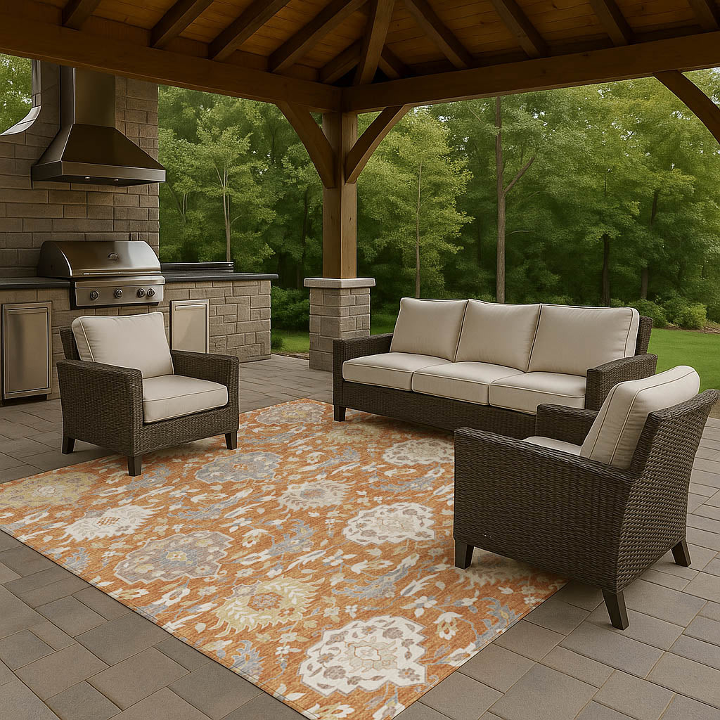 Luxury Washable Indoor/Outdoor Traditional TB4 Copper Orange Rug 2'6" x 3'10" #shape_Rectangle