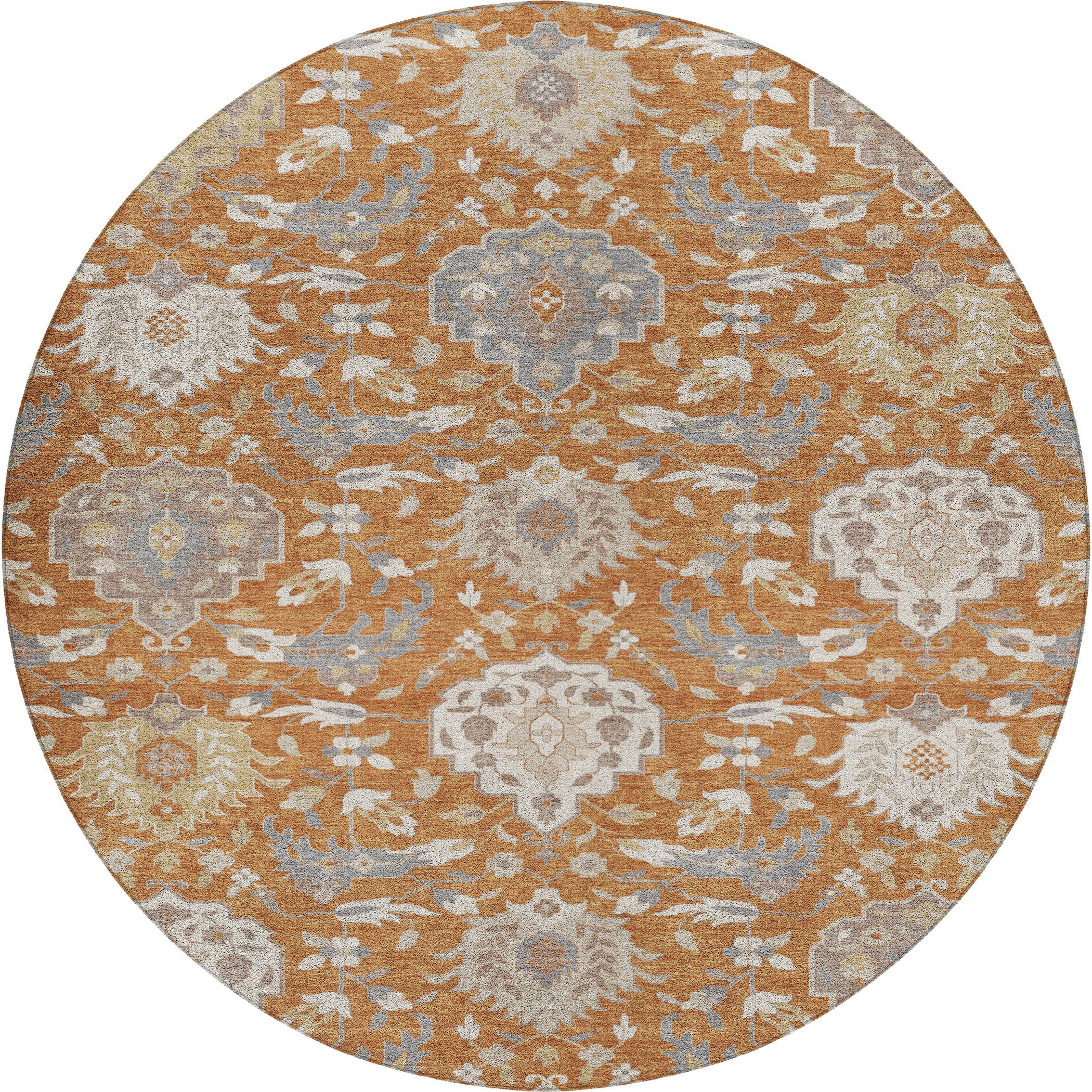 Luxury Washable Indoor/Outdoor Traditional TB4 Copper Orange Rug 8' x 8' #shape_Round