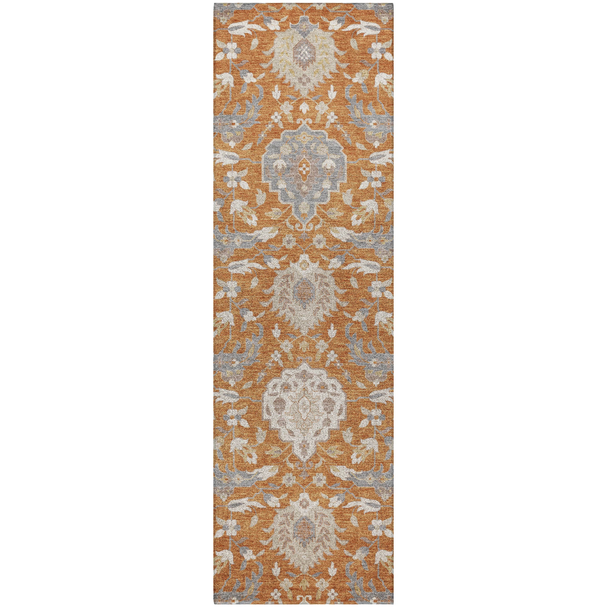 Luxury Washable Indoor/Outdoor Traditional TB4 Copper Orange Rug 2'3" x 7'6" #shape_Runner