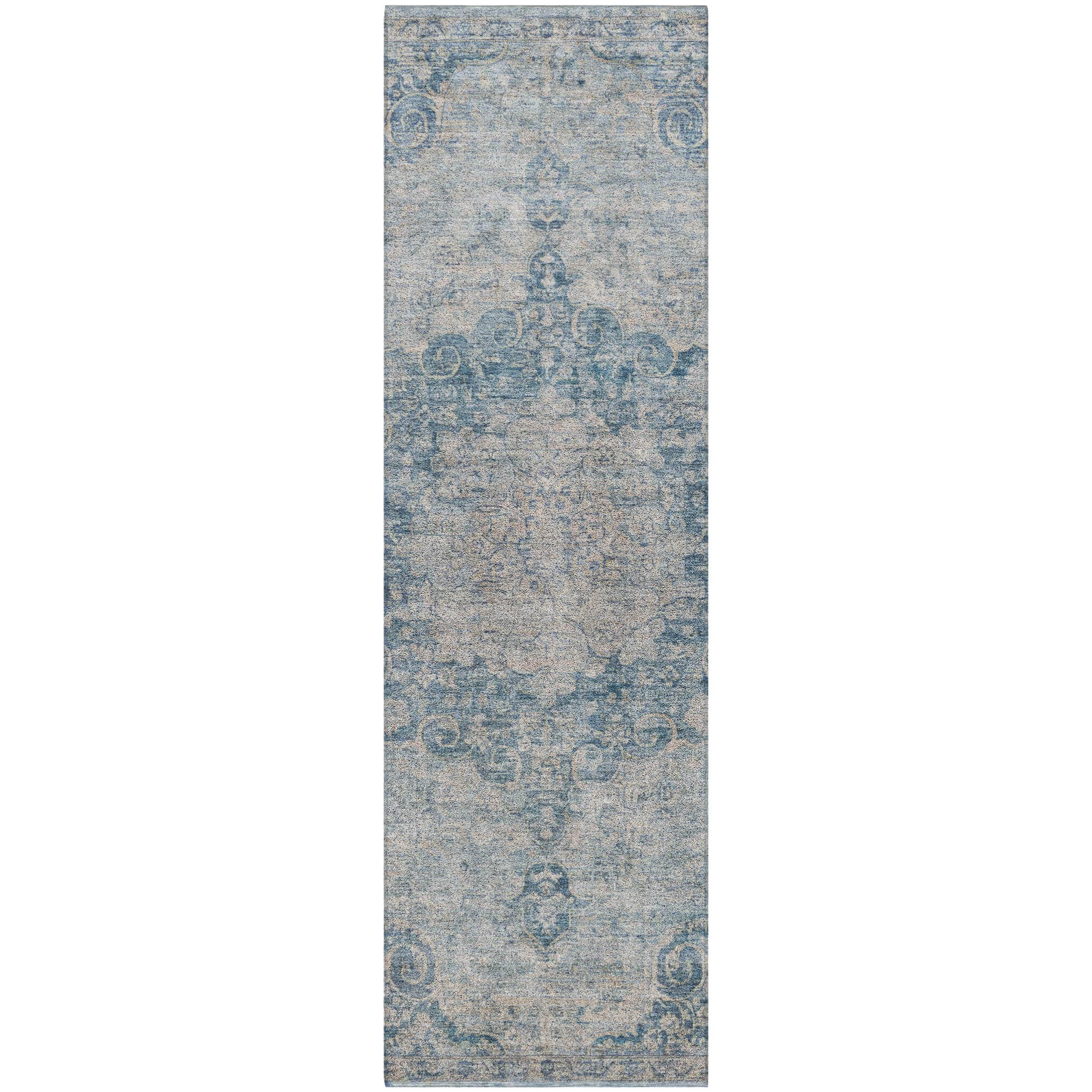 Luxury Washable Indoor/Outdoor Traditional TB5 Blue Rug 2'3" x 7'6" #shape_Runner