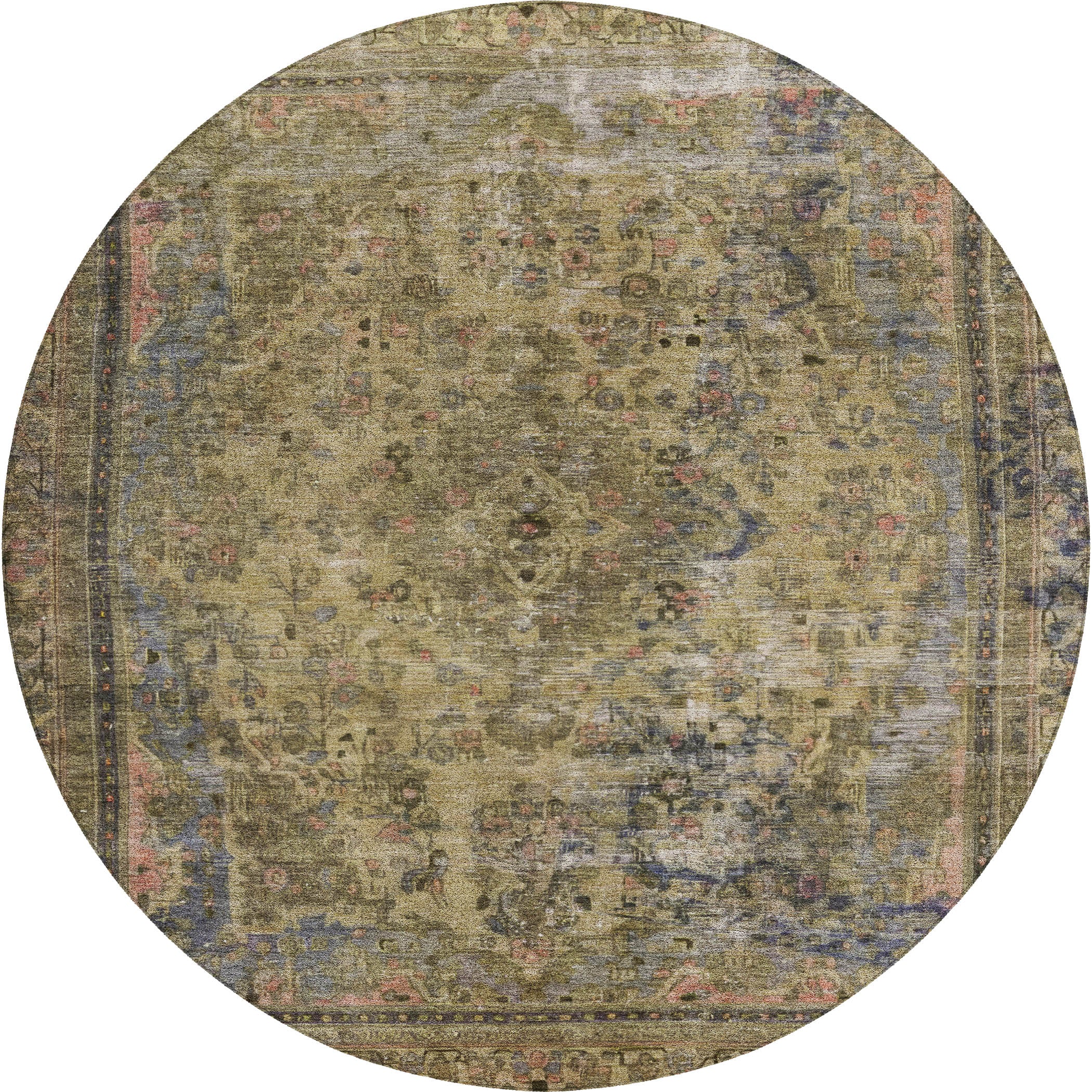 Luxury Washable Indoor/Outdoor Traditional TB8 Tan Brown Rug 8' x 8' #shape_Round