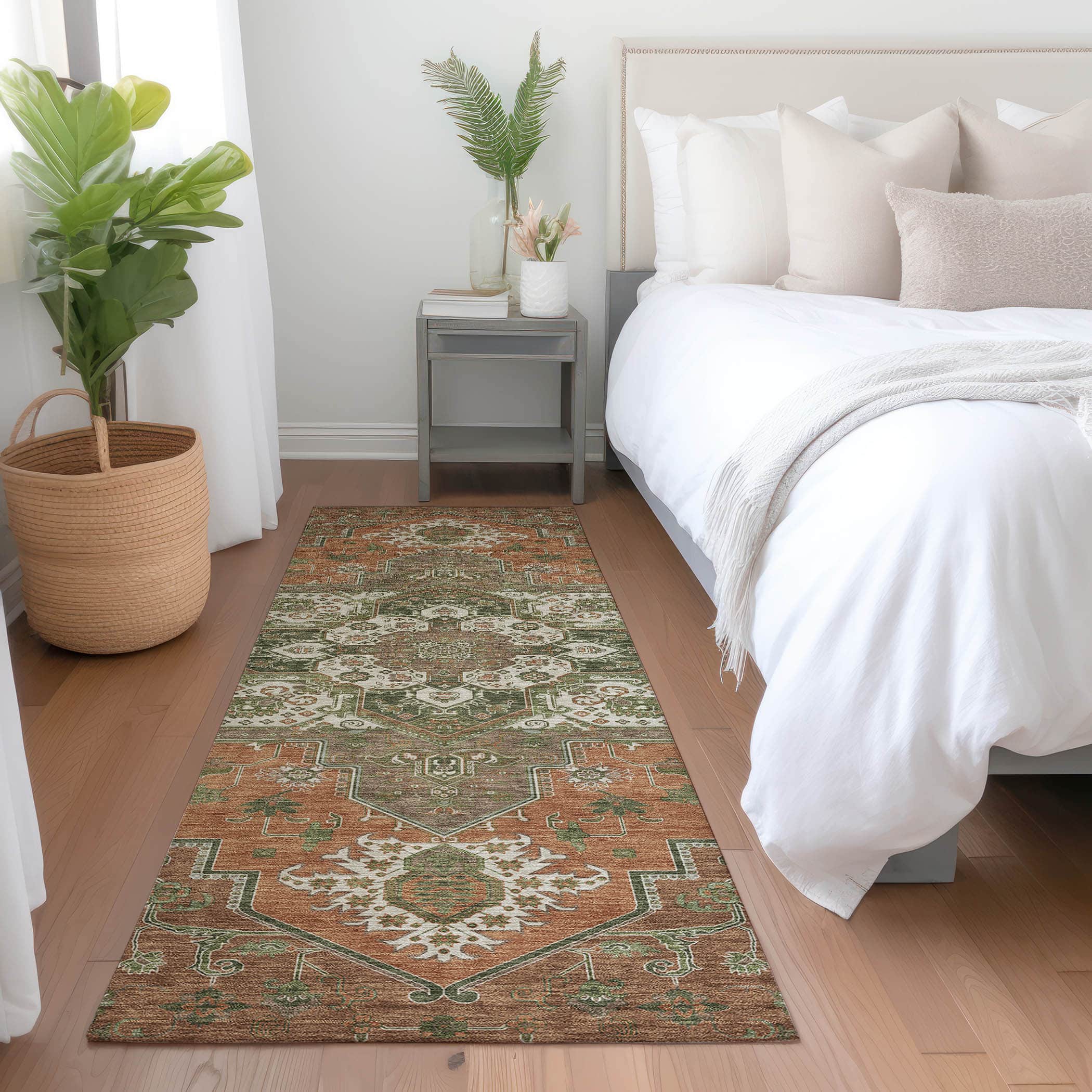 Luxury Washable Indoor/Outdoor Traditional TB9 Rust Orange Rug 2'3" x 7'6" #shape_Runner