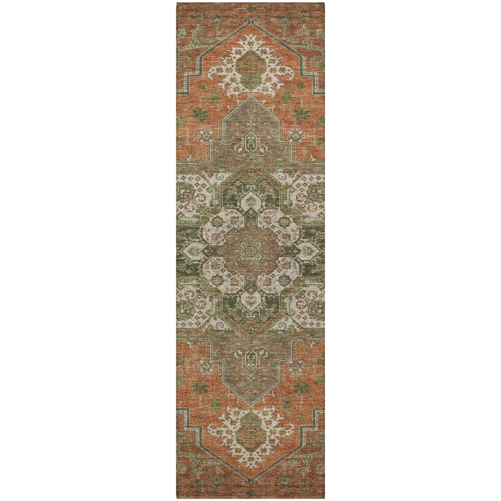 Luxury Washable Indoor/Outdoor Traditional TB9 Rust Orange Rug 2'3" x 7'6" #shape_Runner