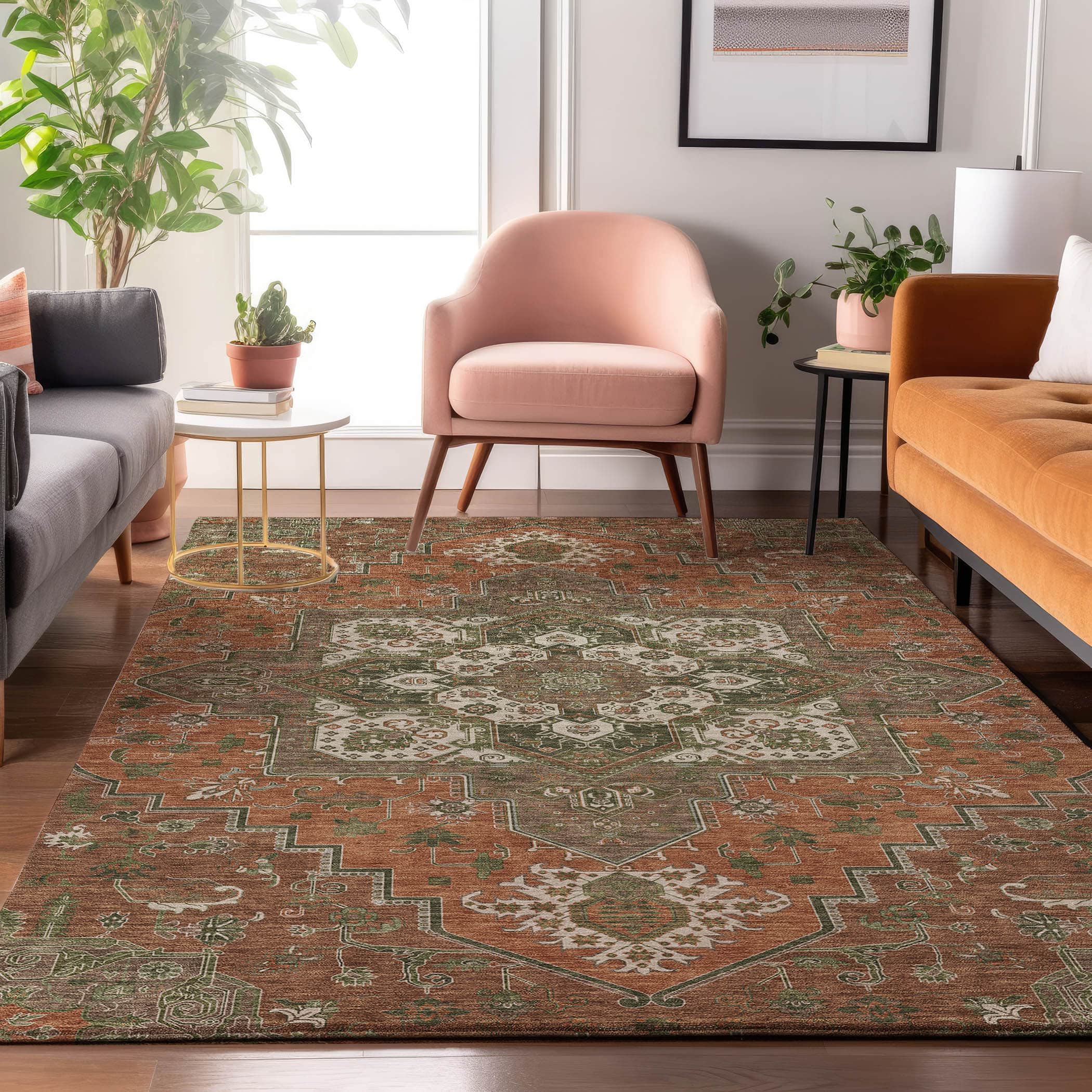 Luxury Washable Indoor/Outdoor Traditional TB9 Rust Orange Rug 2'6" x 3'10" #shape_Rectangle