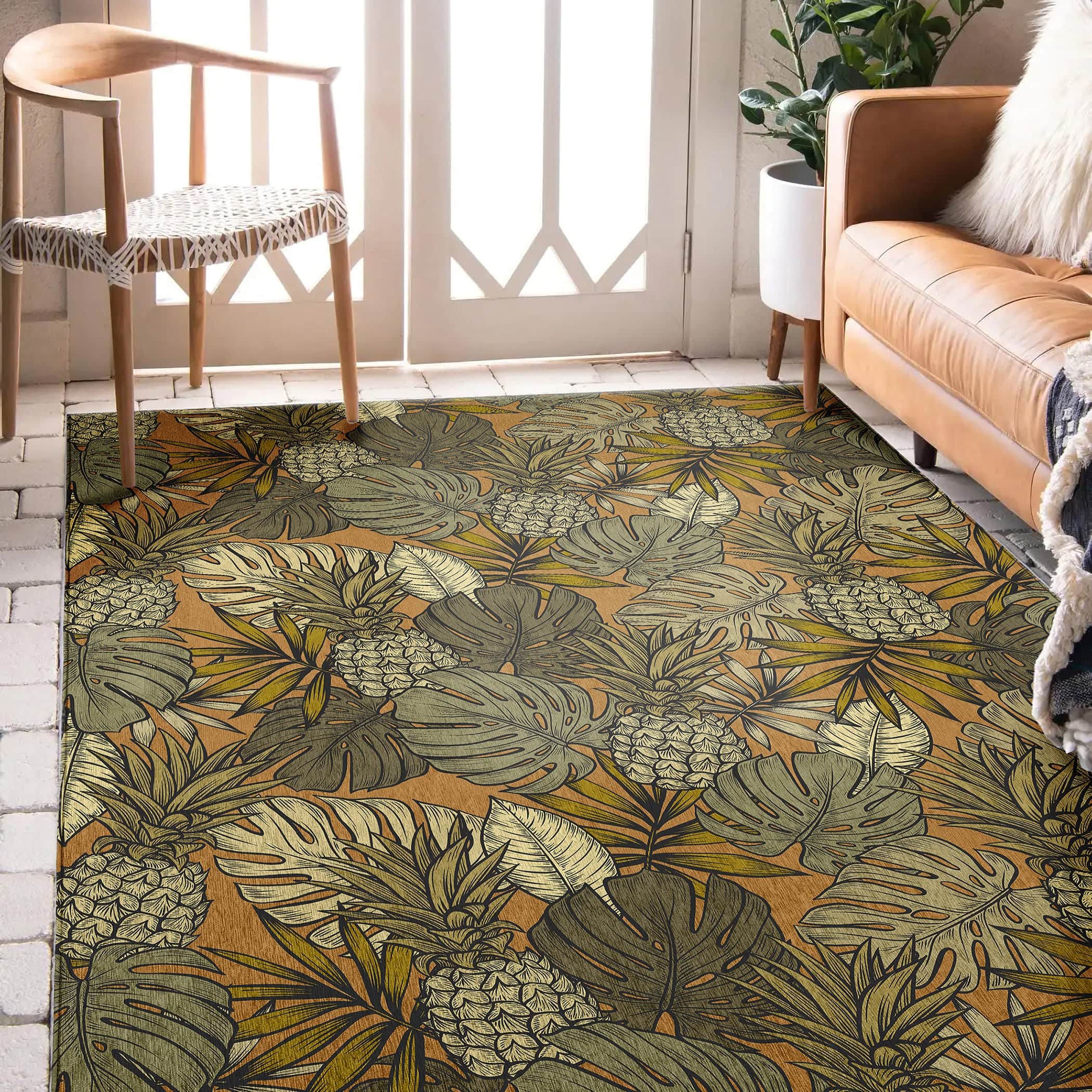 Luxury Machine Washable Indoor/Outdoor Tropical TC11 Clay Brown Rug 2'6" x 3'10" #shape_Rectangle