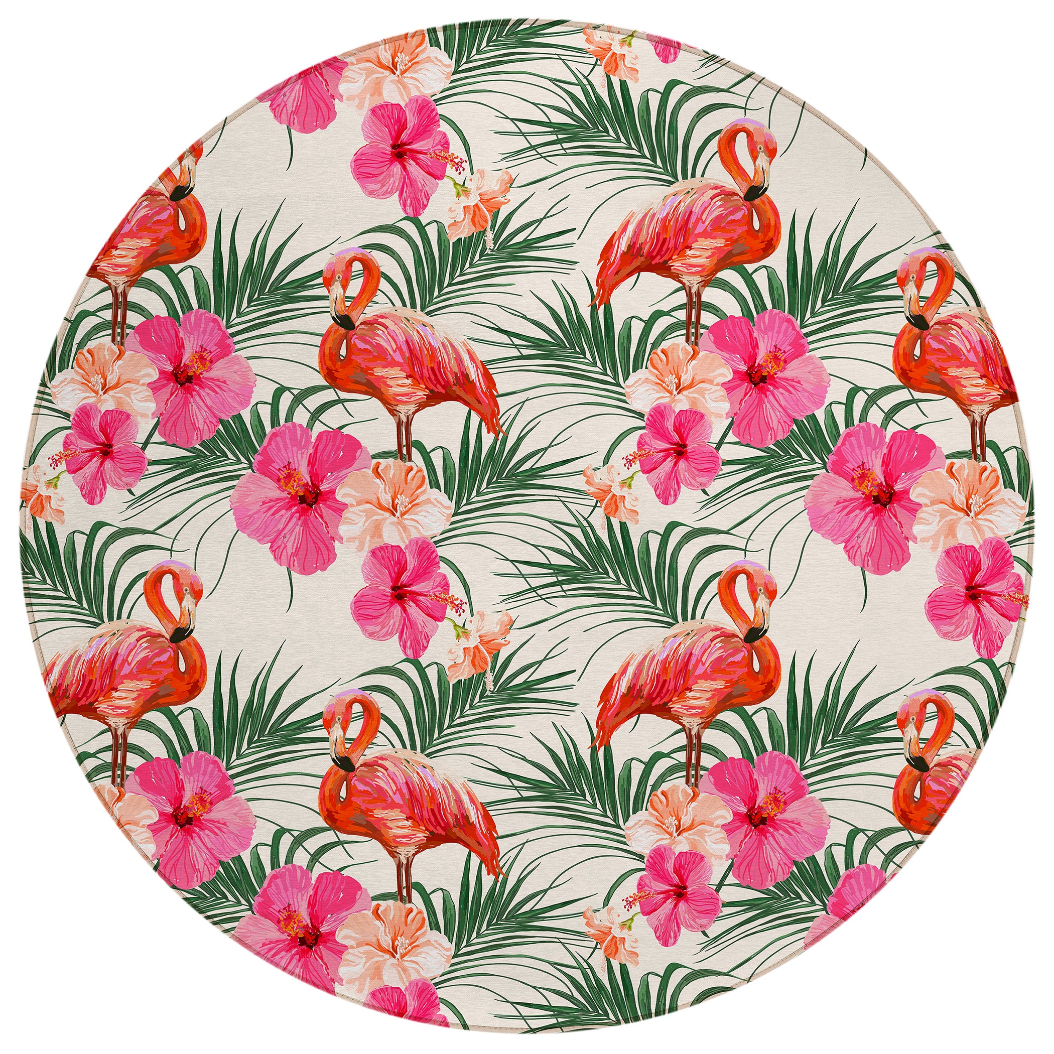 Luxury Machine Washable Indoor/Outdoor Tropical TC12 Ivory Rug 8' x 8' #shape_Round