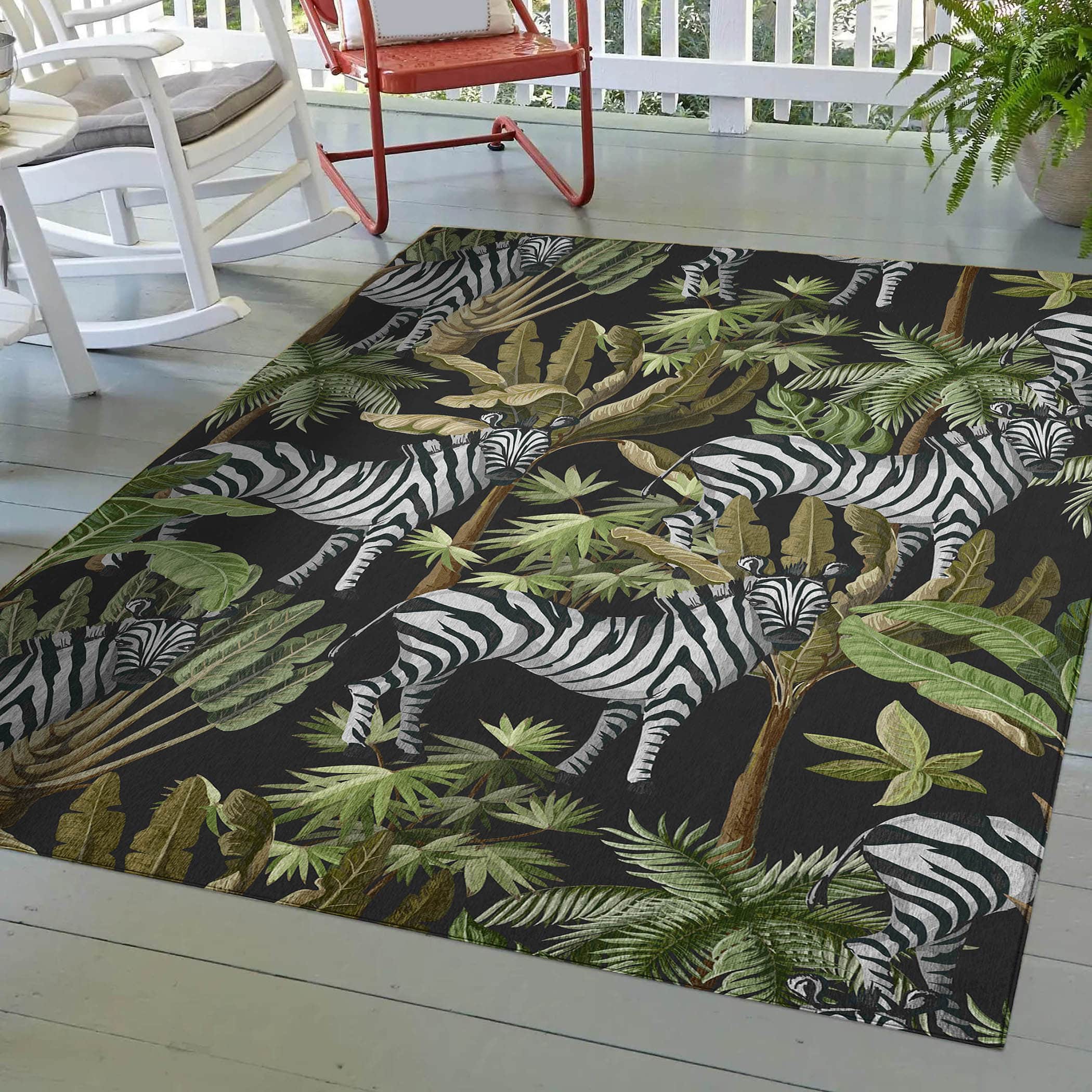 Luxury Machine Washable Indoor/Outdoor Tropical TC13 Black Rug 2'6" x 3'10" #shape_Rectangle