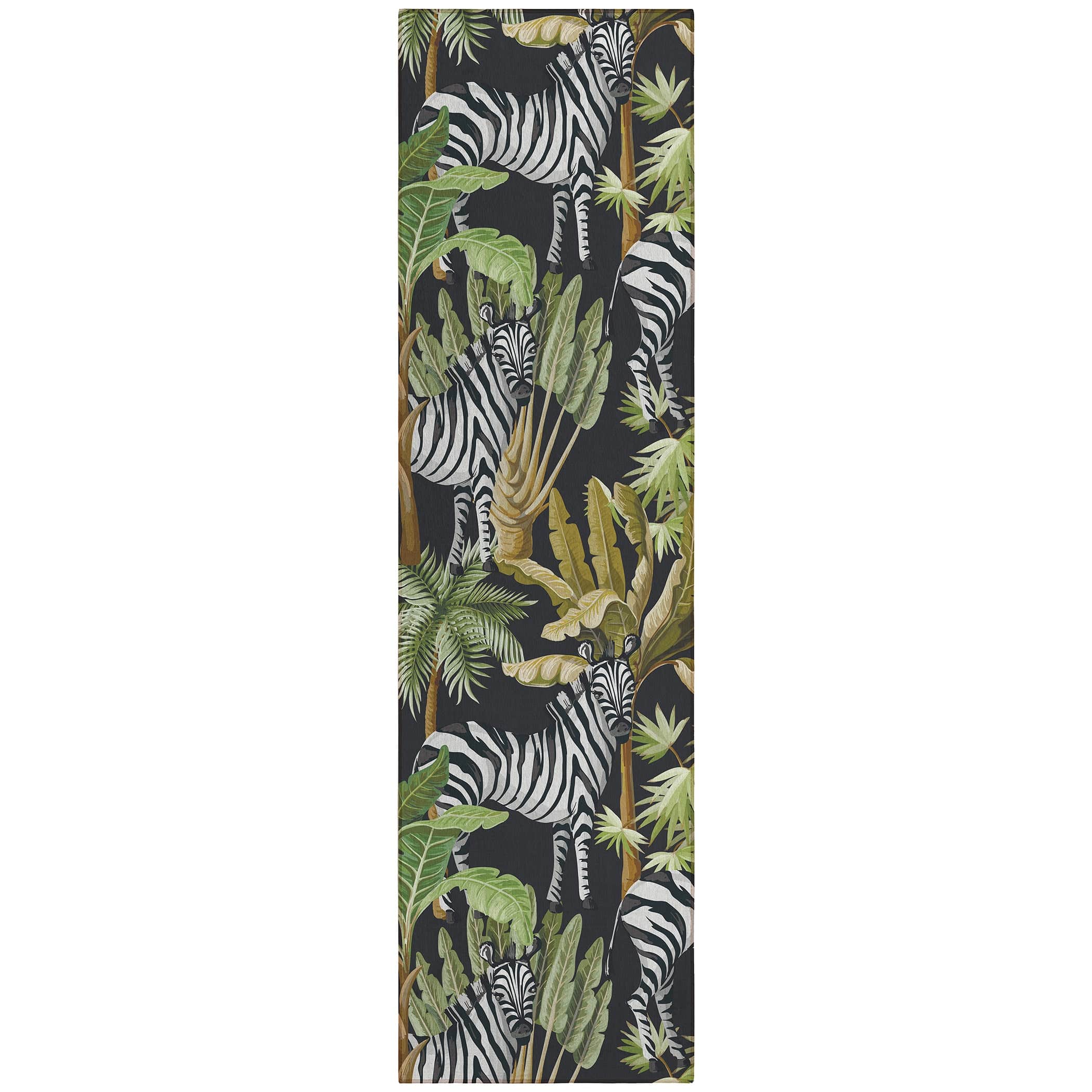 Luxury Machine Washable Indoor/Outdoor Tropical TC13 Black Rug 2'3" x 7'6" #shape_Runner